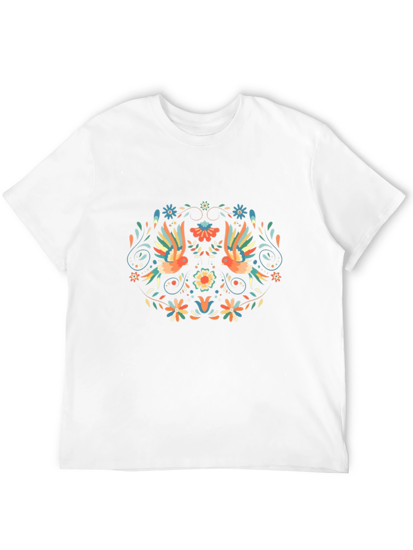 Floral Bird Print Black T-Shirt