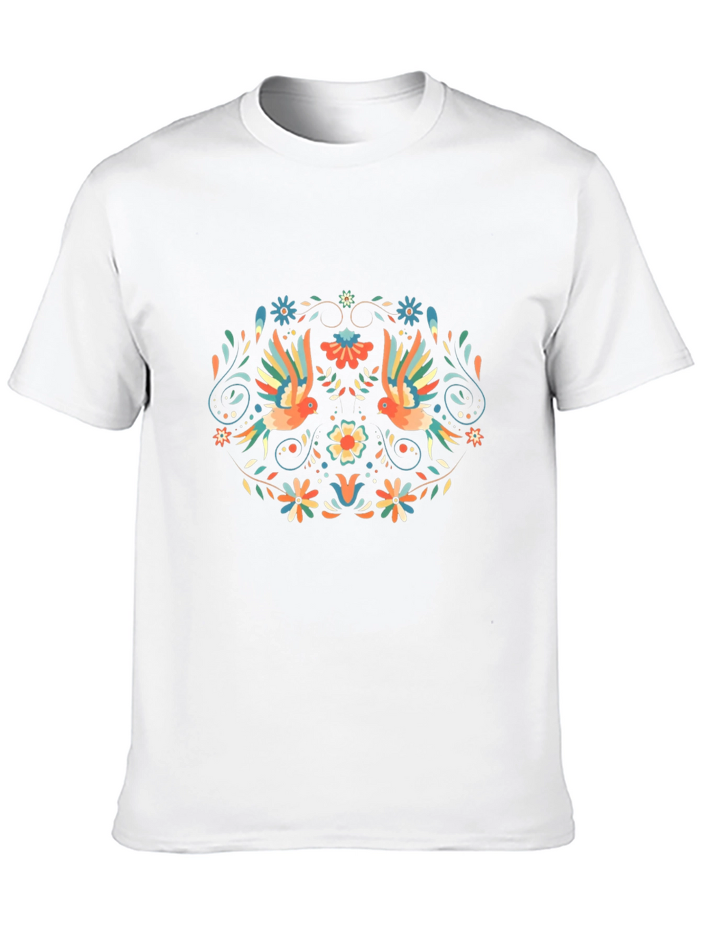 Floral Bird Print Black T-Shirt