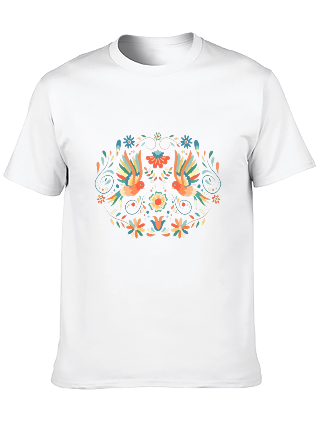 Floral Bird Print Black T-Shirt