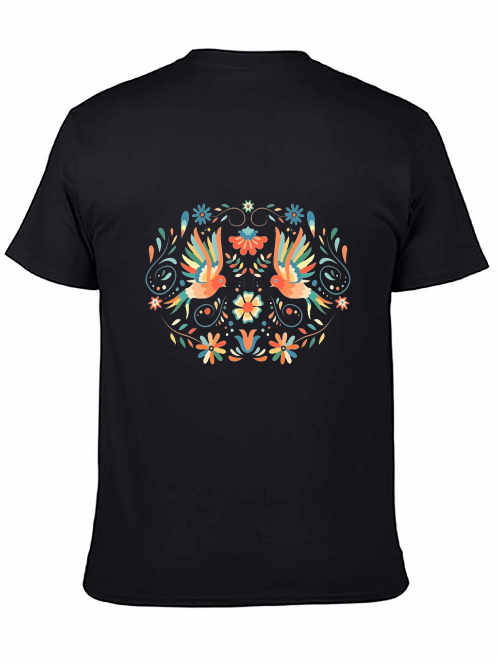 Floral Bird Print Black T-Shirt
