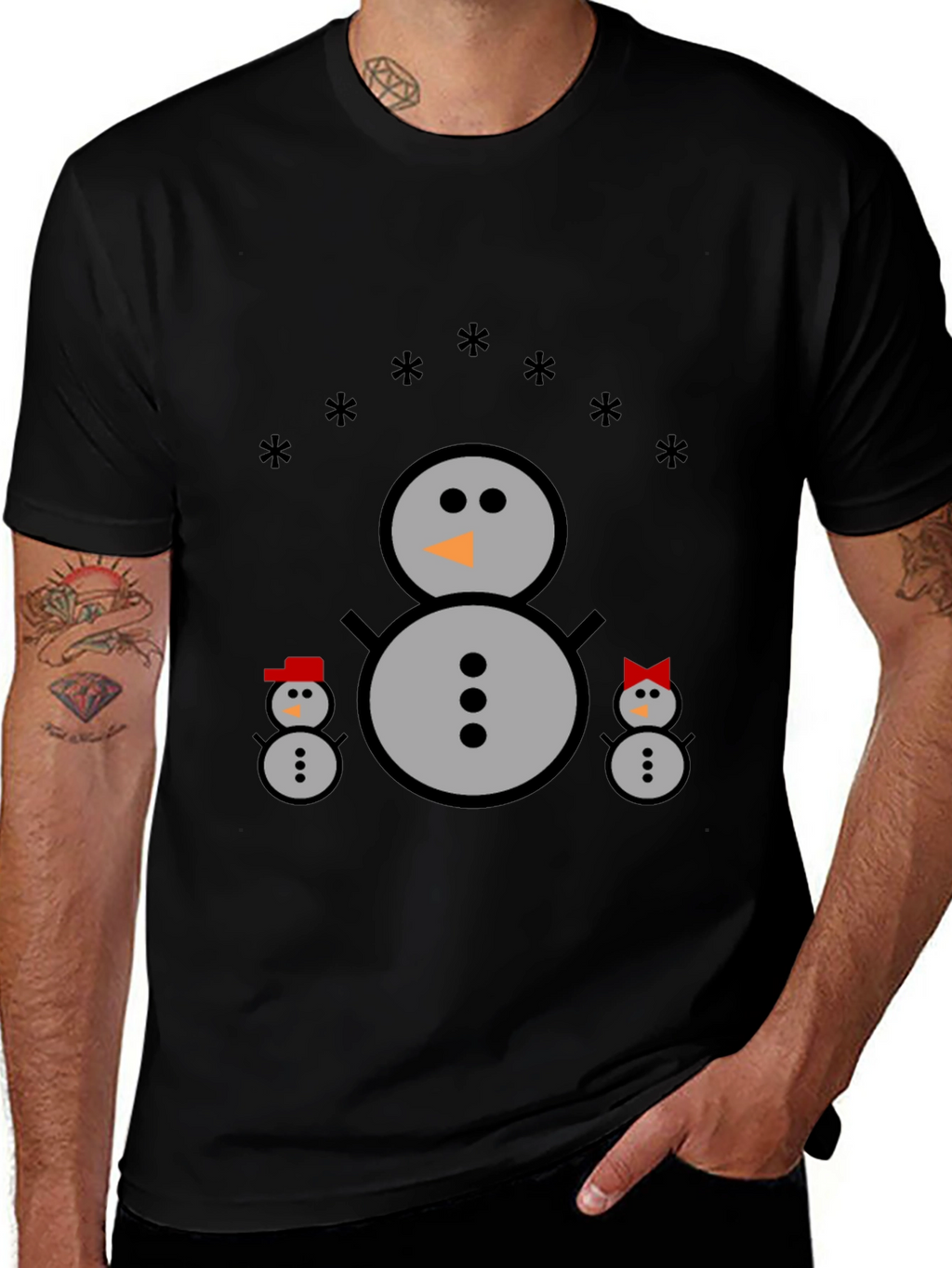 Snowman Family Black T-Shirt