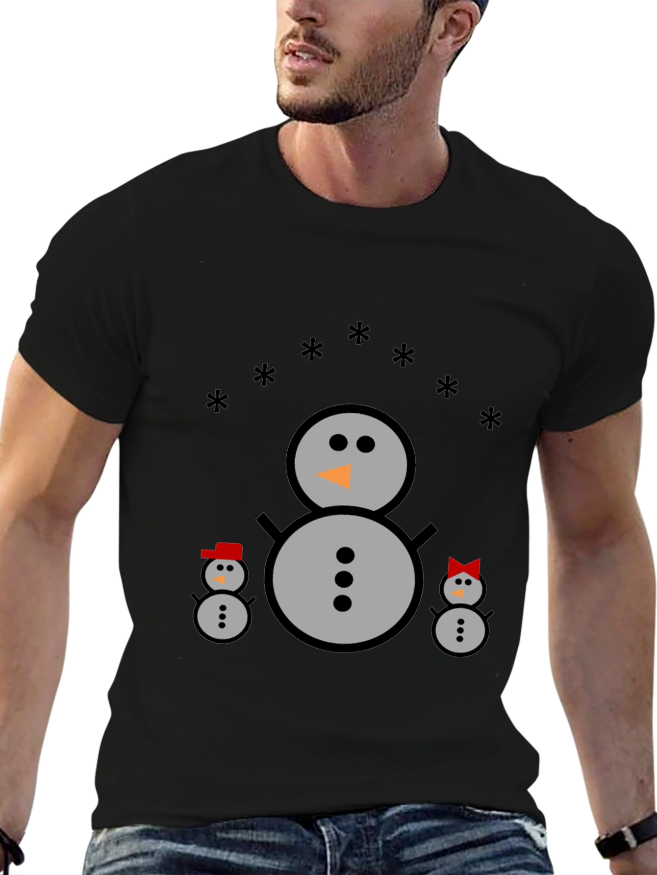 Snowman Family Black T-Shirt
