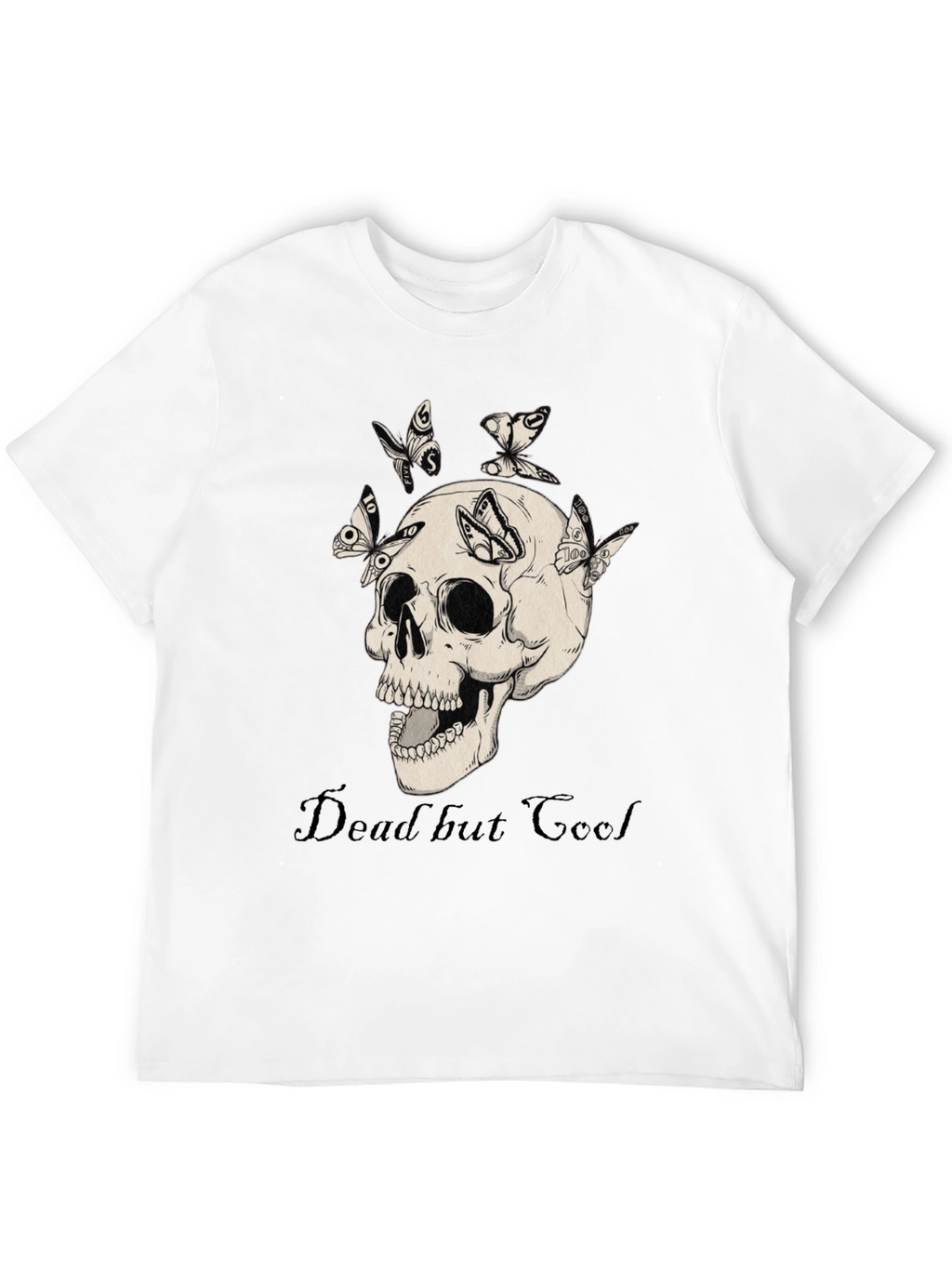 Dead But Cool Skull & Butterfly Graphic T-Shirt
