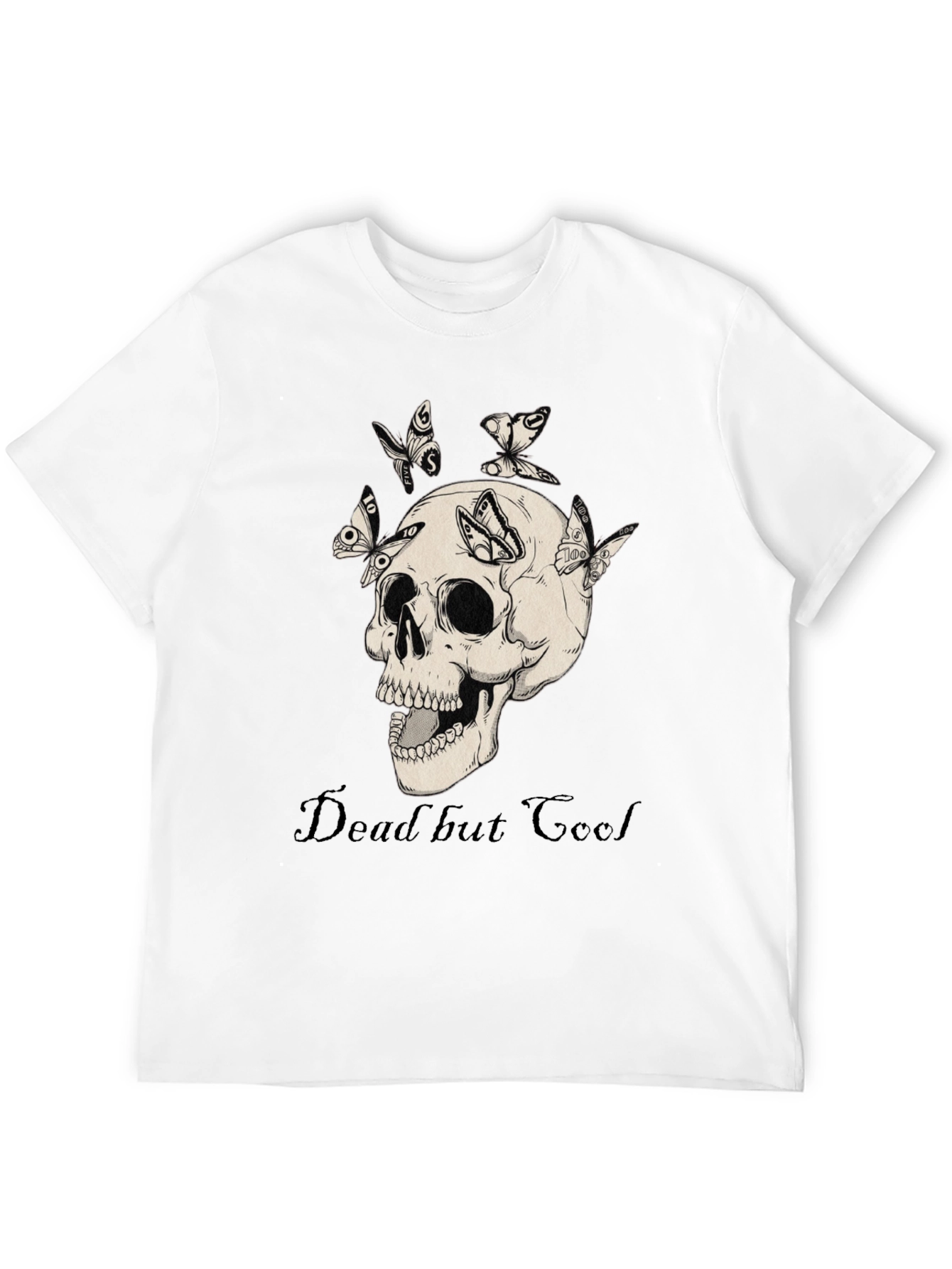 Dead But Cool Skull & Butterfly Graphic T-Shirt