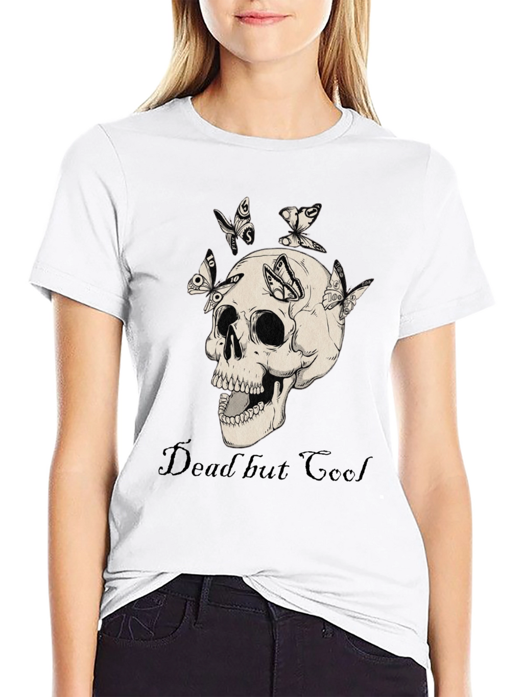 Dead But Cool Skull & Butterfly Graphic T-Shirt