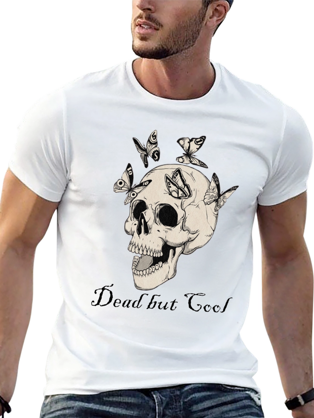 Dead But Cool Skull & Butterfly Graphic T-Shirt
