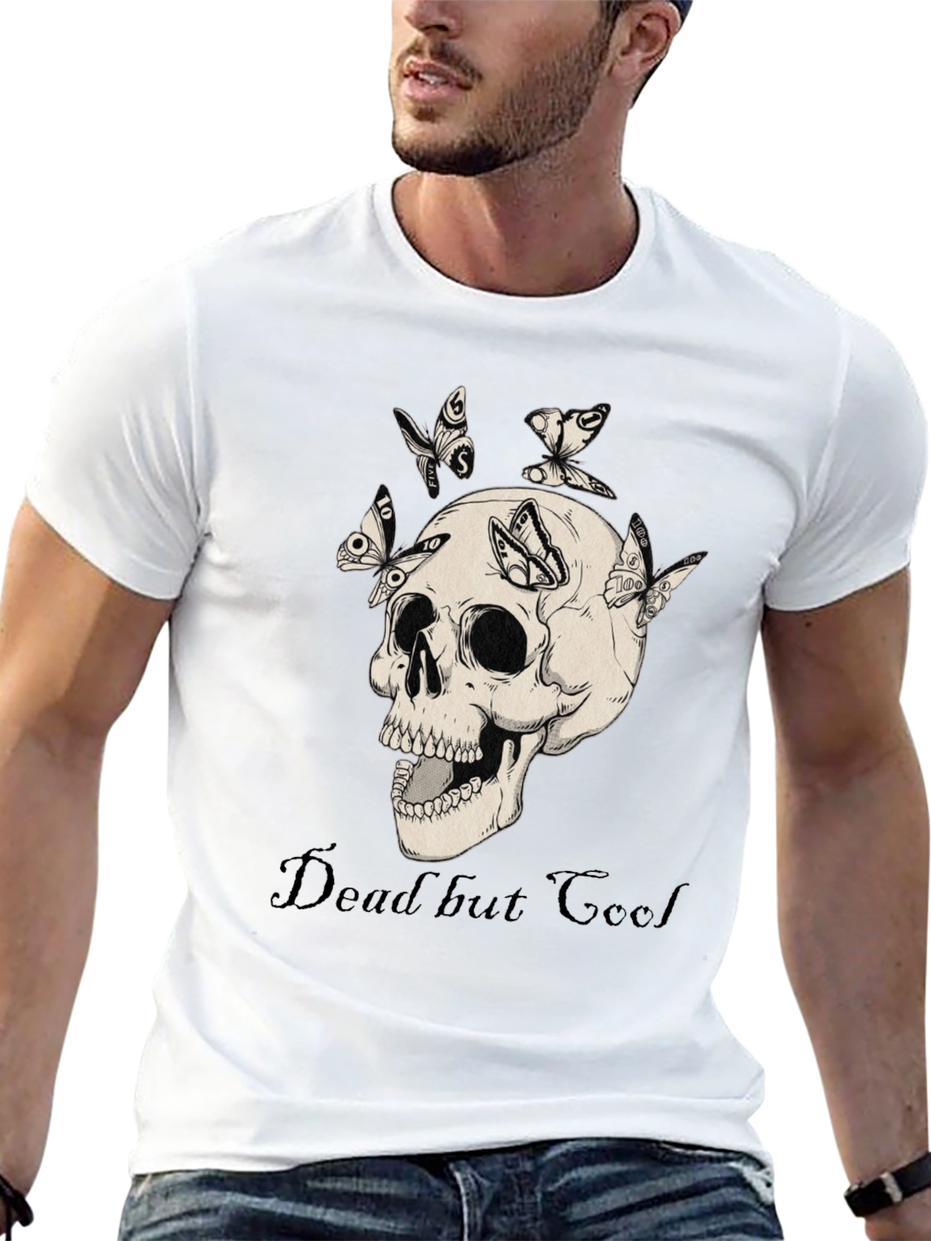 Dead But Cool Skull & Butterfly Graphic T-Shirt