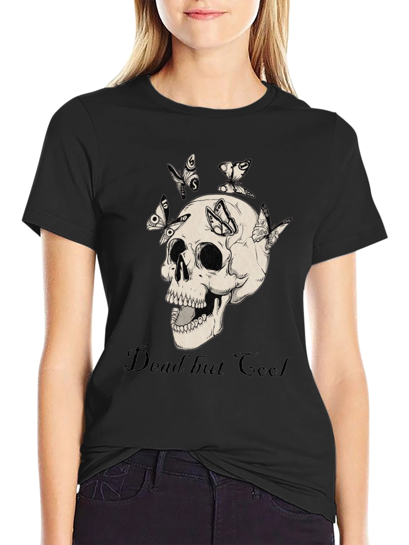Dead But Cool Skull & Butterfly Graphic T-Shirt