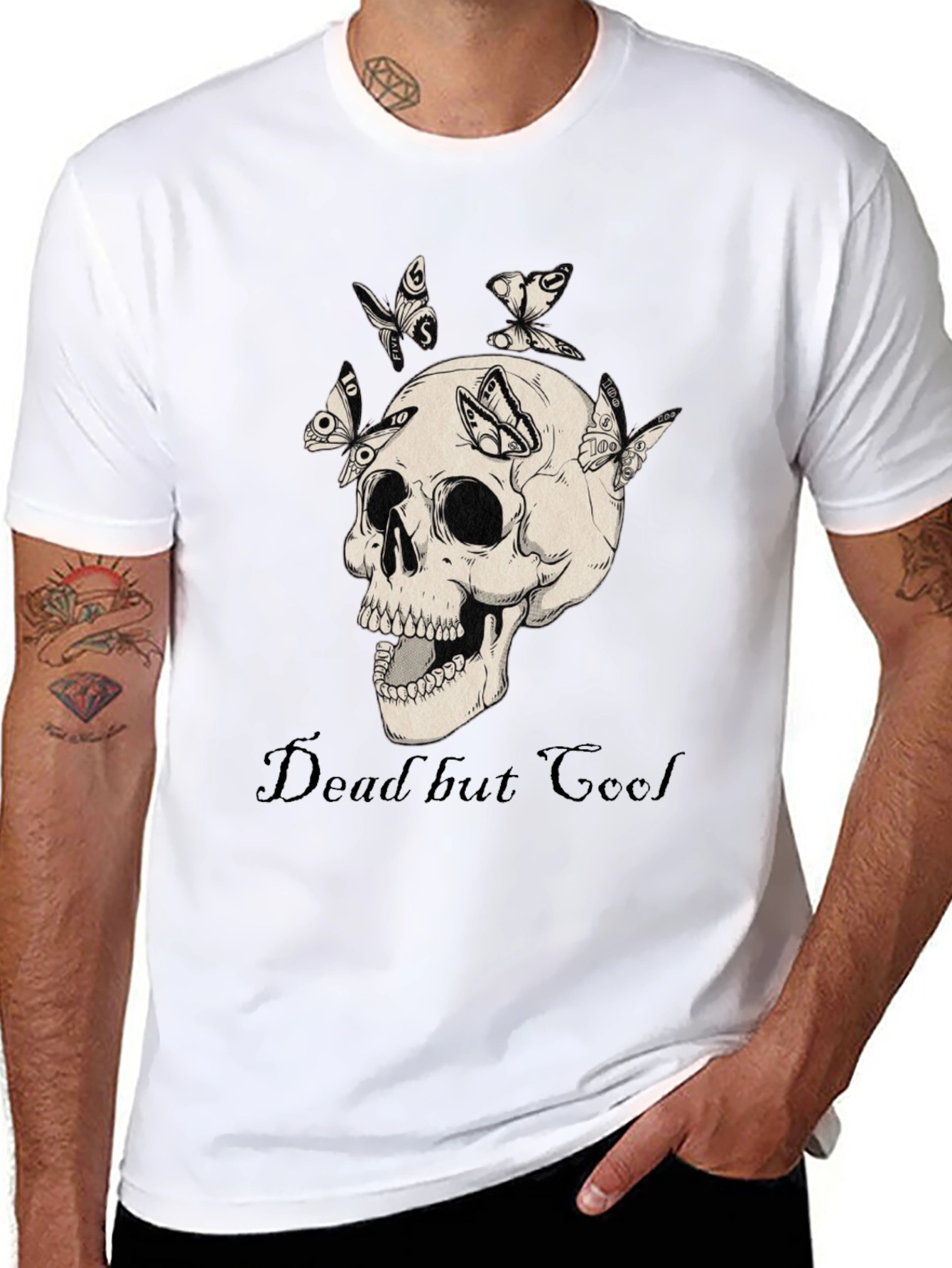 Dead But Cool Skull & Butterfly Graphic T-Shirt
