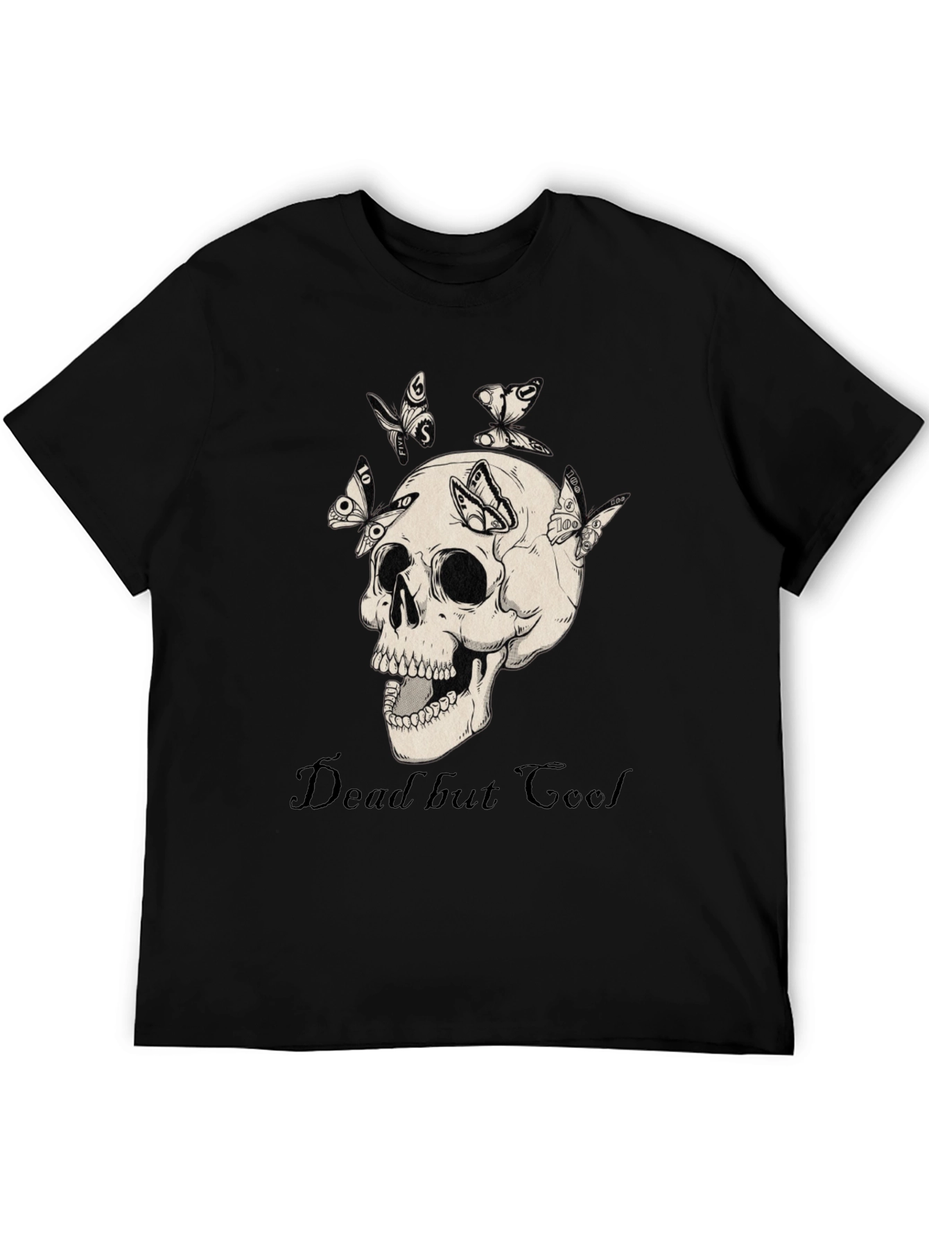Dead But Cool Skull & Butterfly Graphic T-Shirt