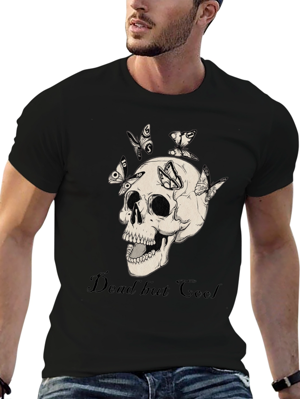 Dead But Cool Skull & Butterfly Graphic T-Shirt