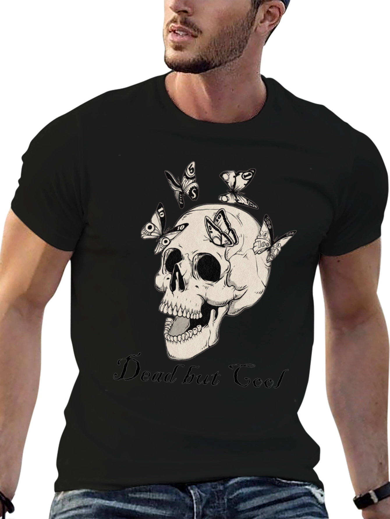 Dead But Cool Skull & Butterfly Graphic T-Shirt