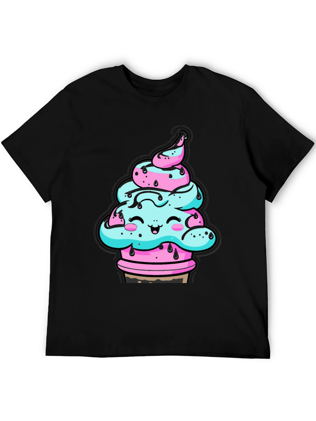 Kawaii Ice Cream Cone Black T-Shirt