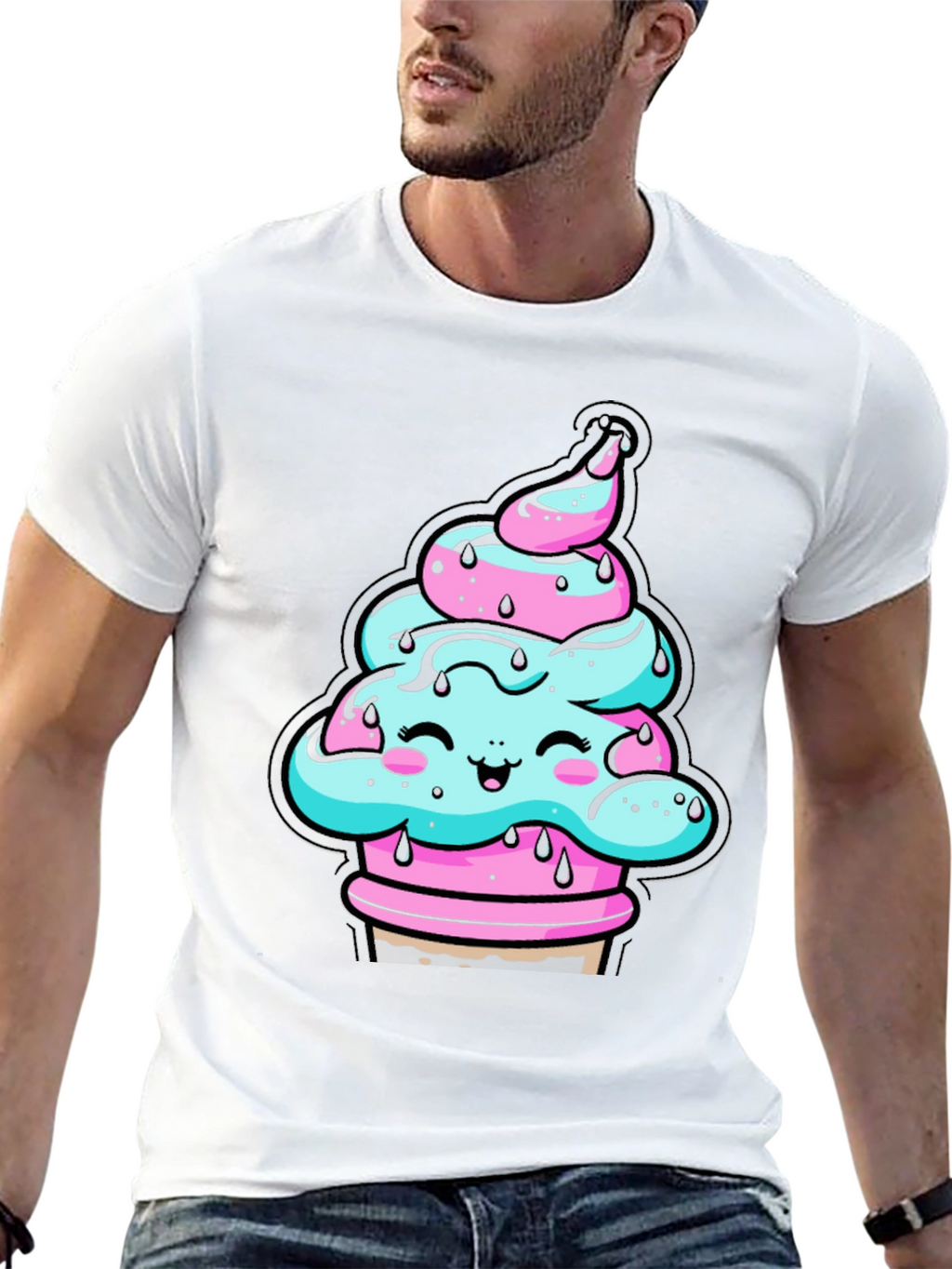 Kawaii Ice Cream Cone Black T-Shirt