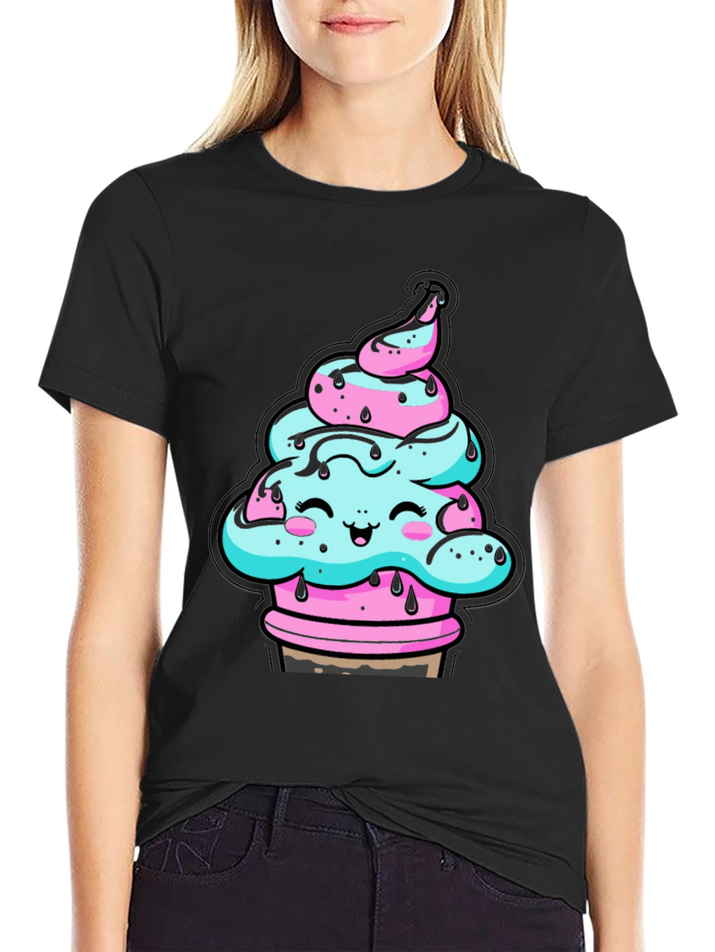 Kawaii Ice Cream Cone Black T-Shirt