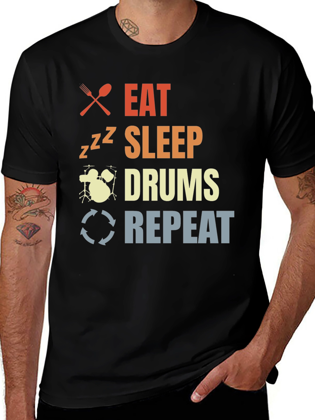 Eat Sleep Drums Repeat T-Shirt Drummer Tee