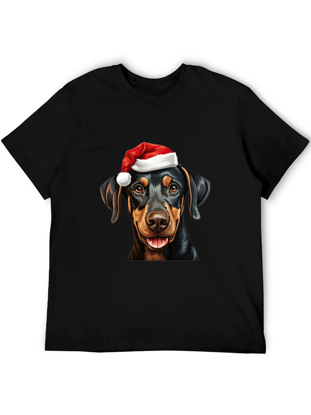 Dachshund Santa Hat Black T-Shirt
