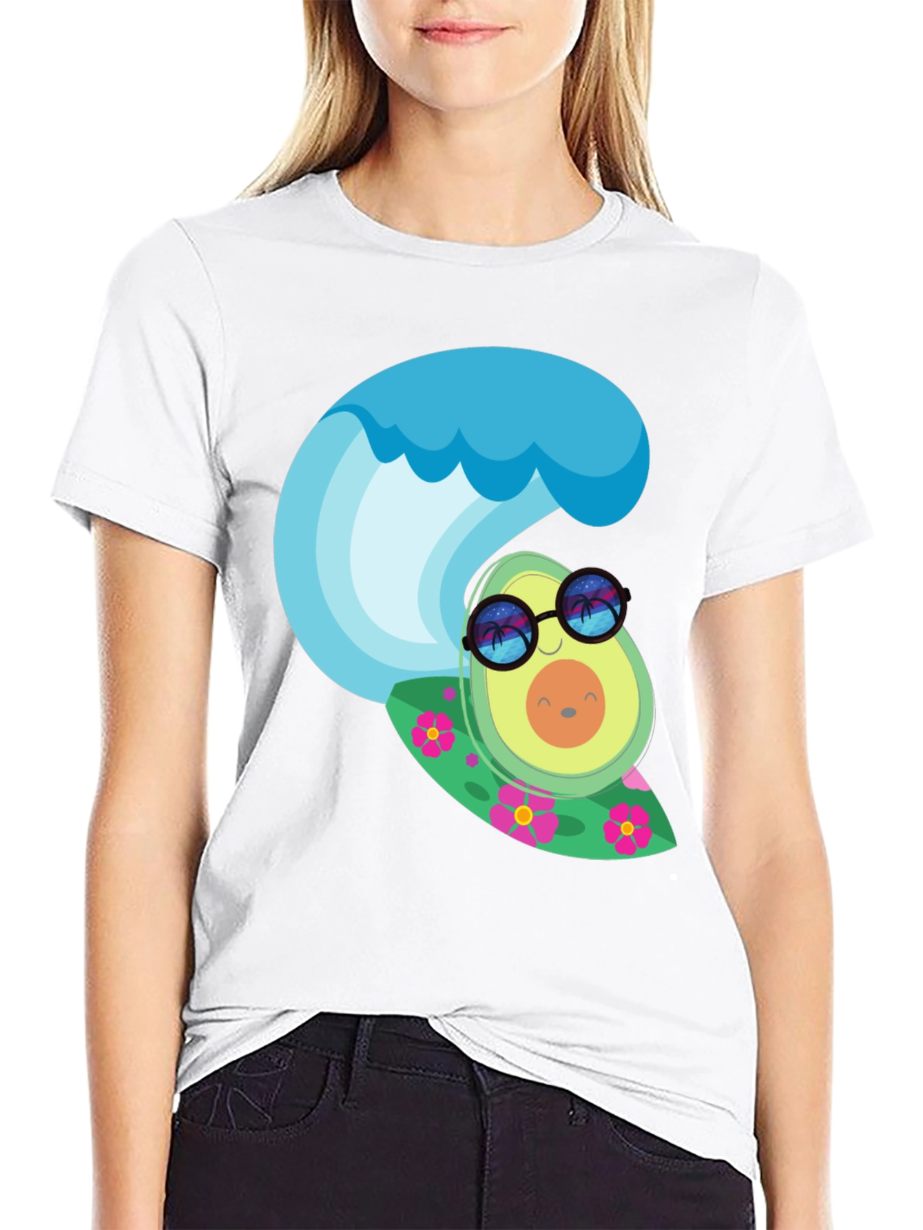 Surfing Avocado Graphic Tee - Black Cotton T-Shirt