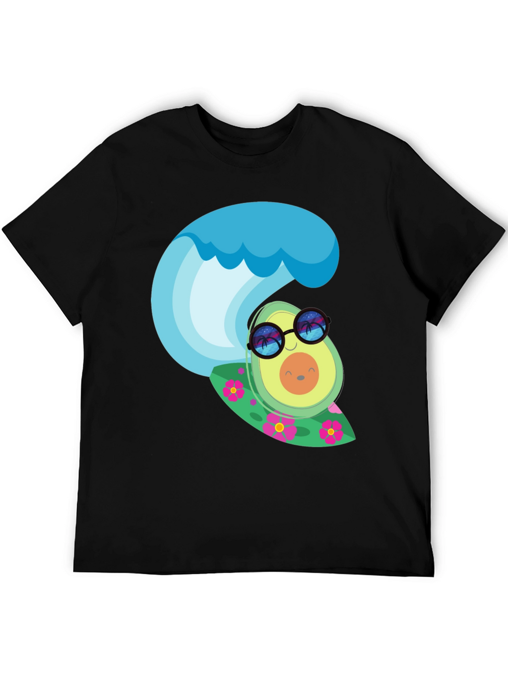 Surfing Avocado Graphic Tee - Black Cotton T-Shirt
