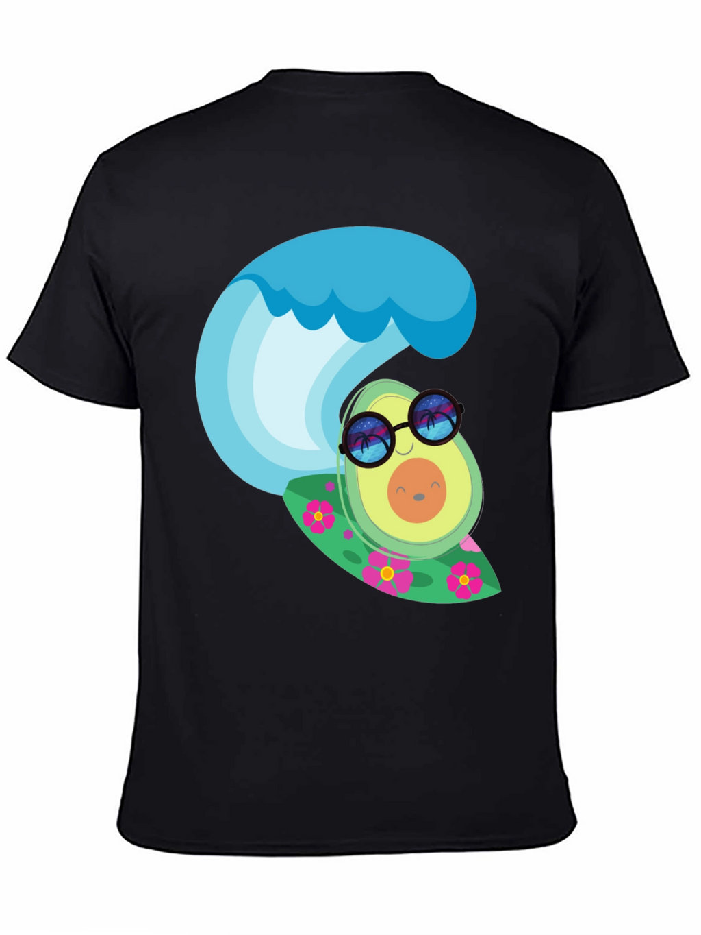 Surfing Avocado Graphic Tee - Black Cotton T-Shirt