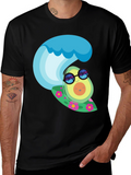 Surfing Avocado Graphic Tee - Black Cotton T-Shirt