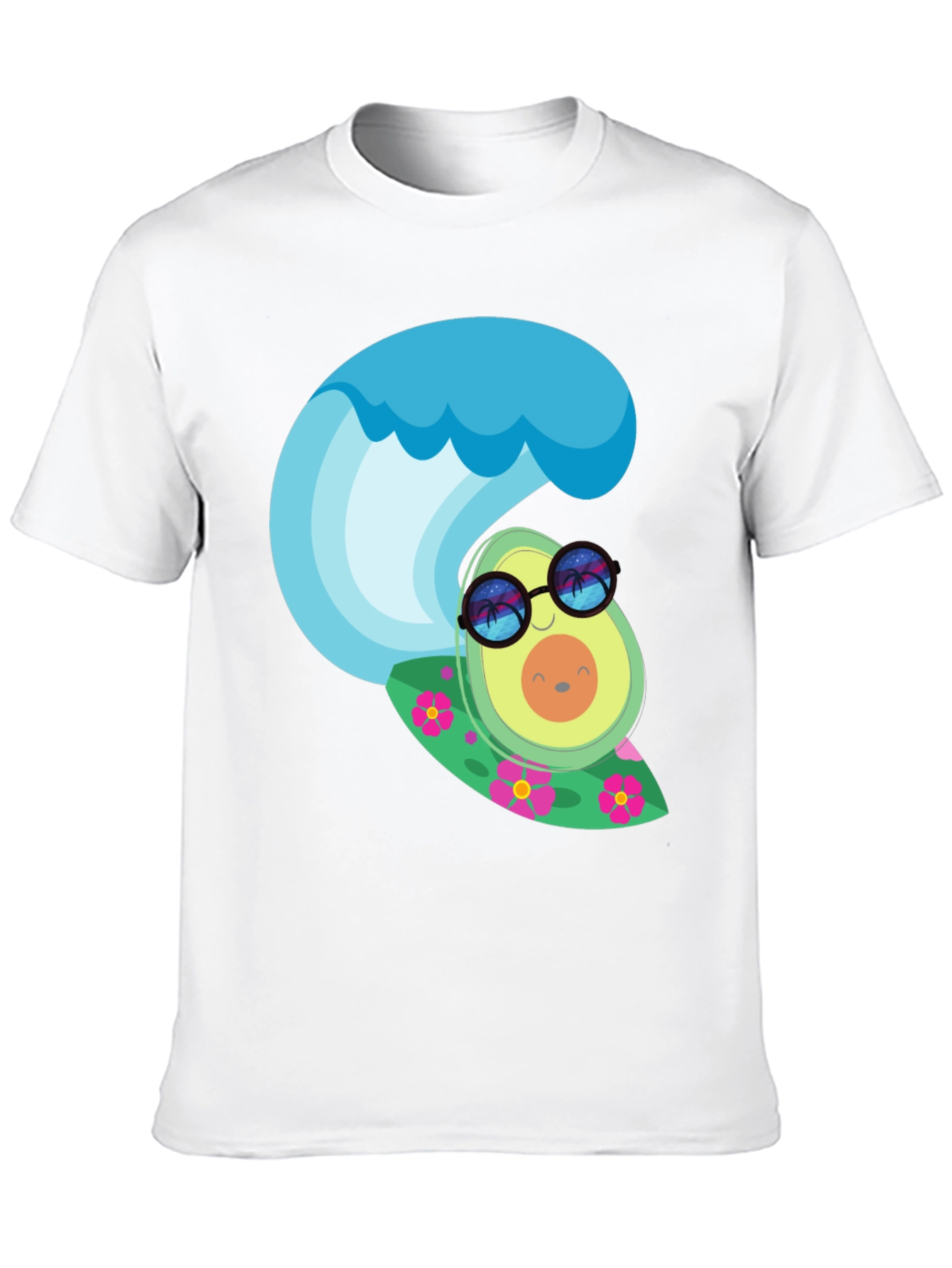 Surfing Avocado Graphic Tee - Black Cotton T-Shirt