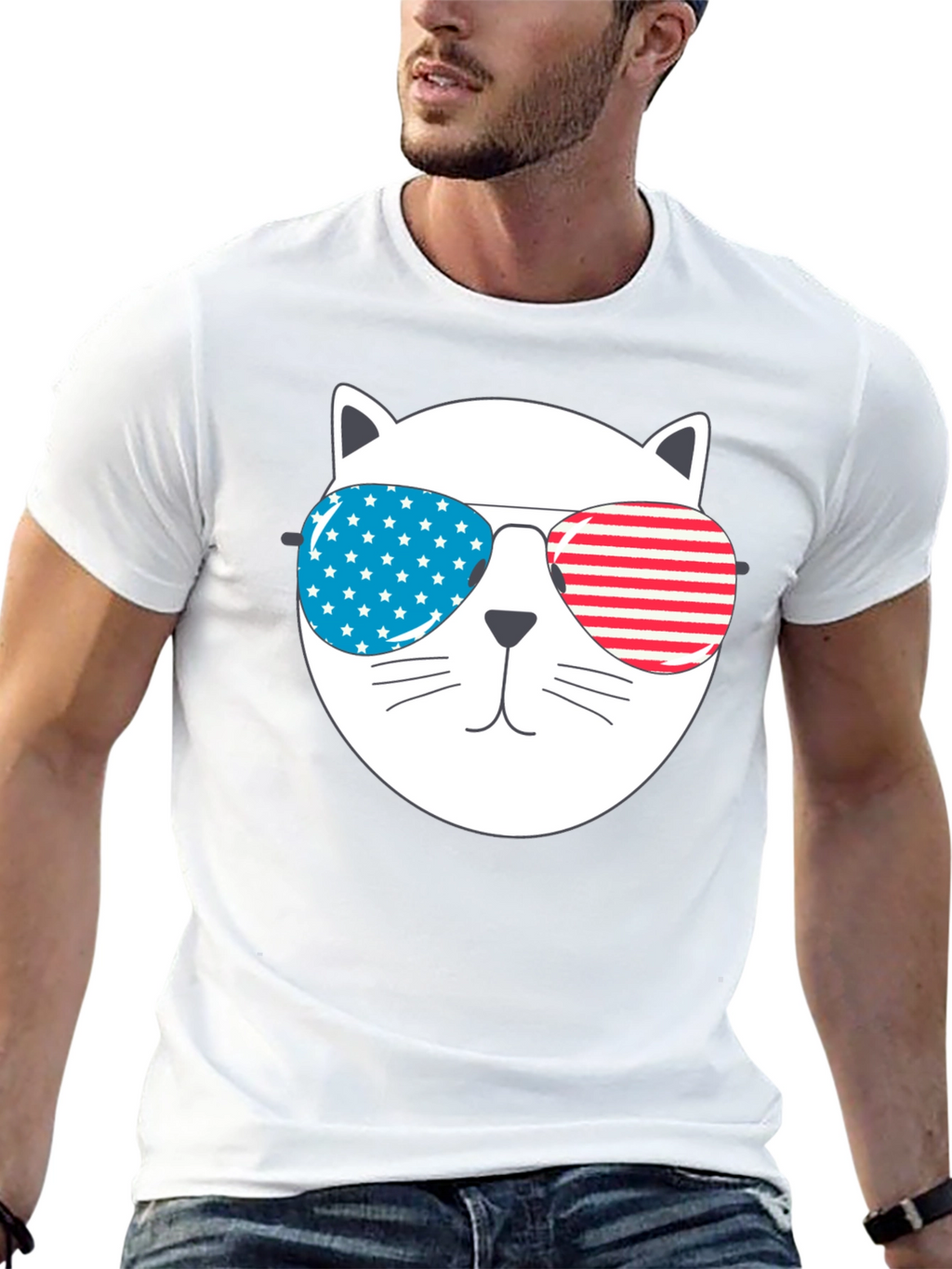 Patriotic Cat Sunglasses T-Shirt - USA Pride