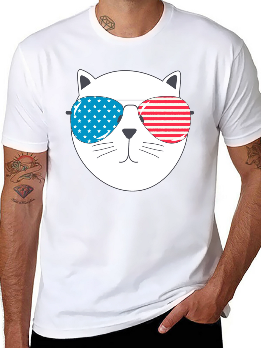 Patriotic Cat Sunglasses T-Shirt - USA Pride