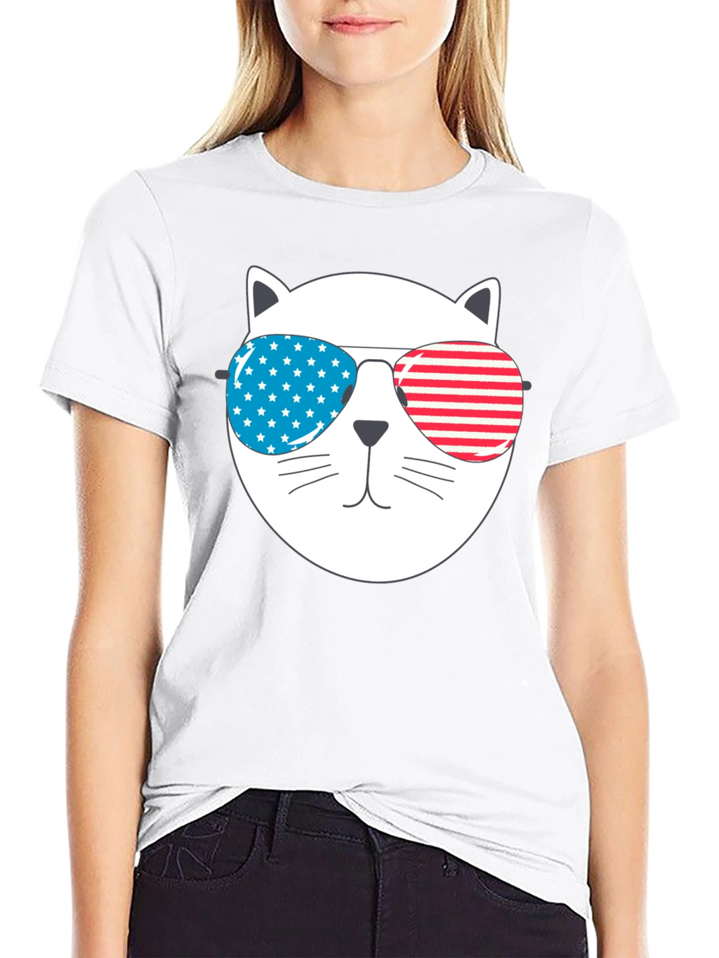 Patriotic Cat Sunglasses T-Shirt - USA Pride