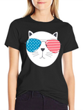 Patriotic Cat Sunglasses T-Shirt - USA Pride