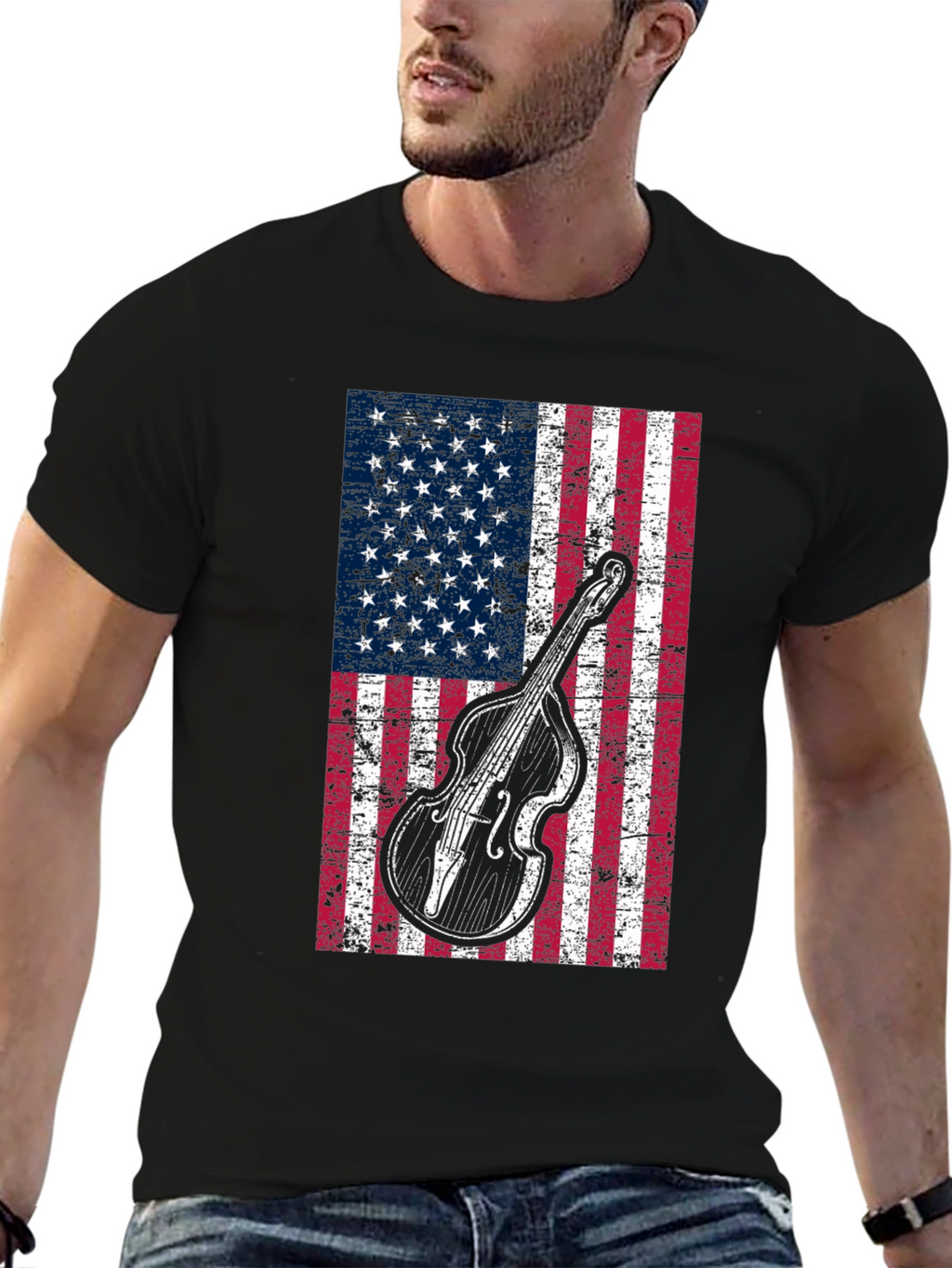 American Flag Bass Guitar Graphic T-Shirt