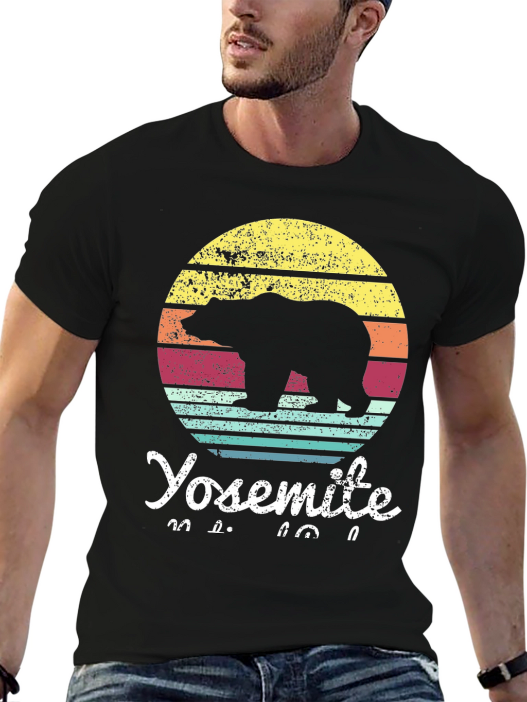 Yosemite Bear Sunset Graphic Tee - Retro Style