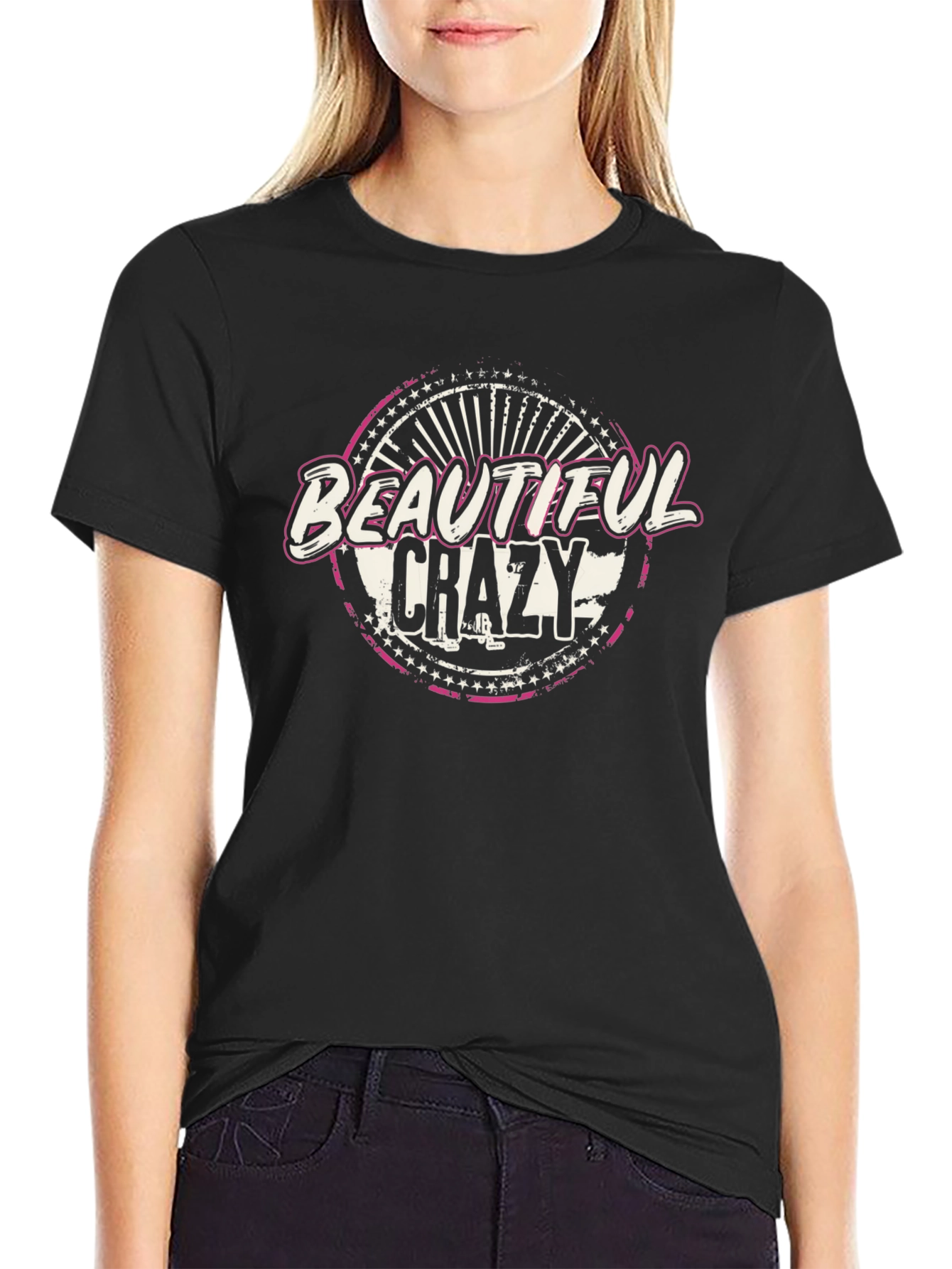 Beautiful Crazy Graphic T-Shirt - Black