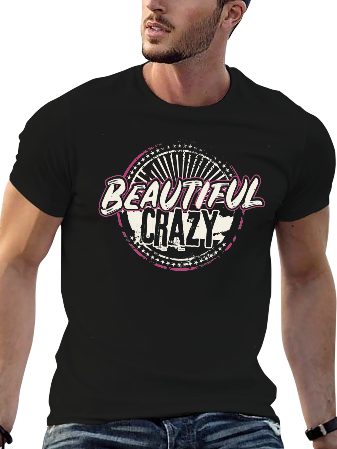 Beautiful Crazy Graphic T-Shirt - Black