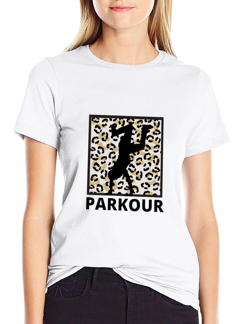 Parkour Leopard Print Graphic Tee - Black Cotton Blend
