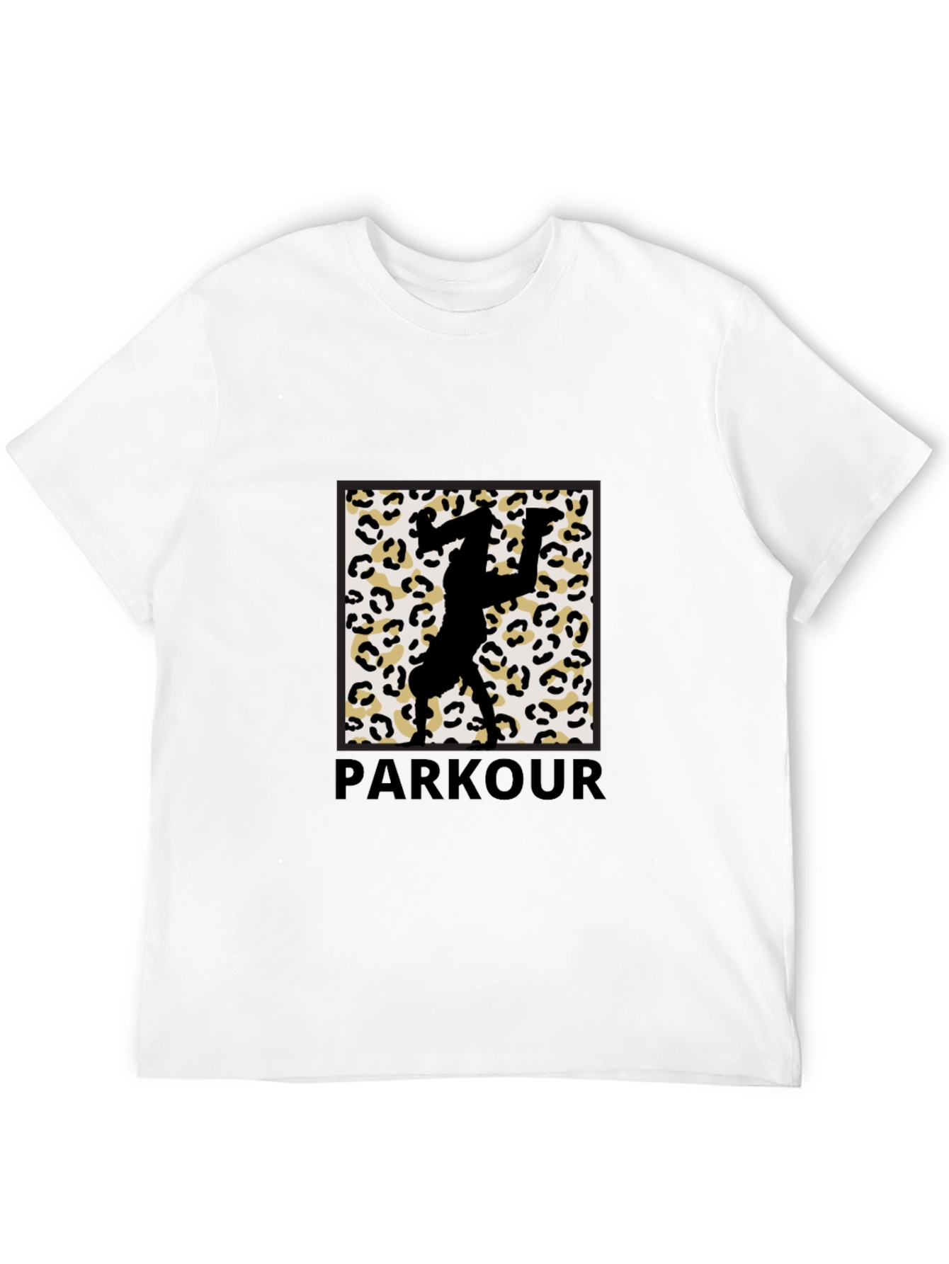 Parkour Leopard Print Graphic Tee - Black Cotton Blend
