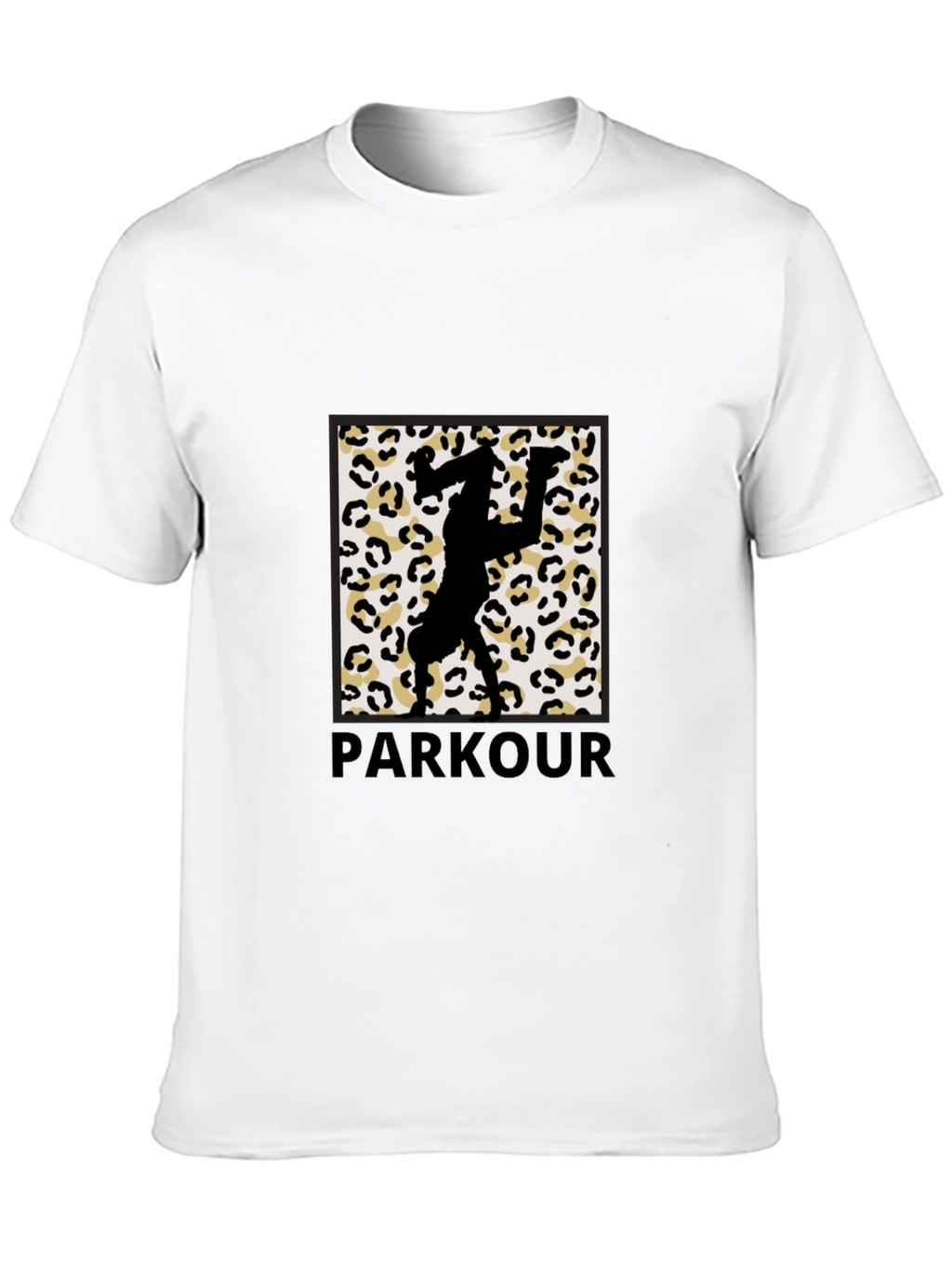 Parkour Leopard Print Graphic Tee - Black Cotton Blend
