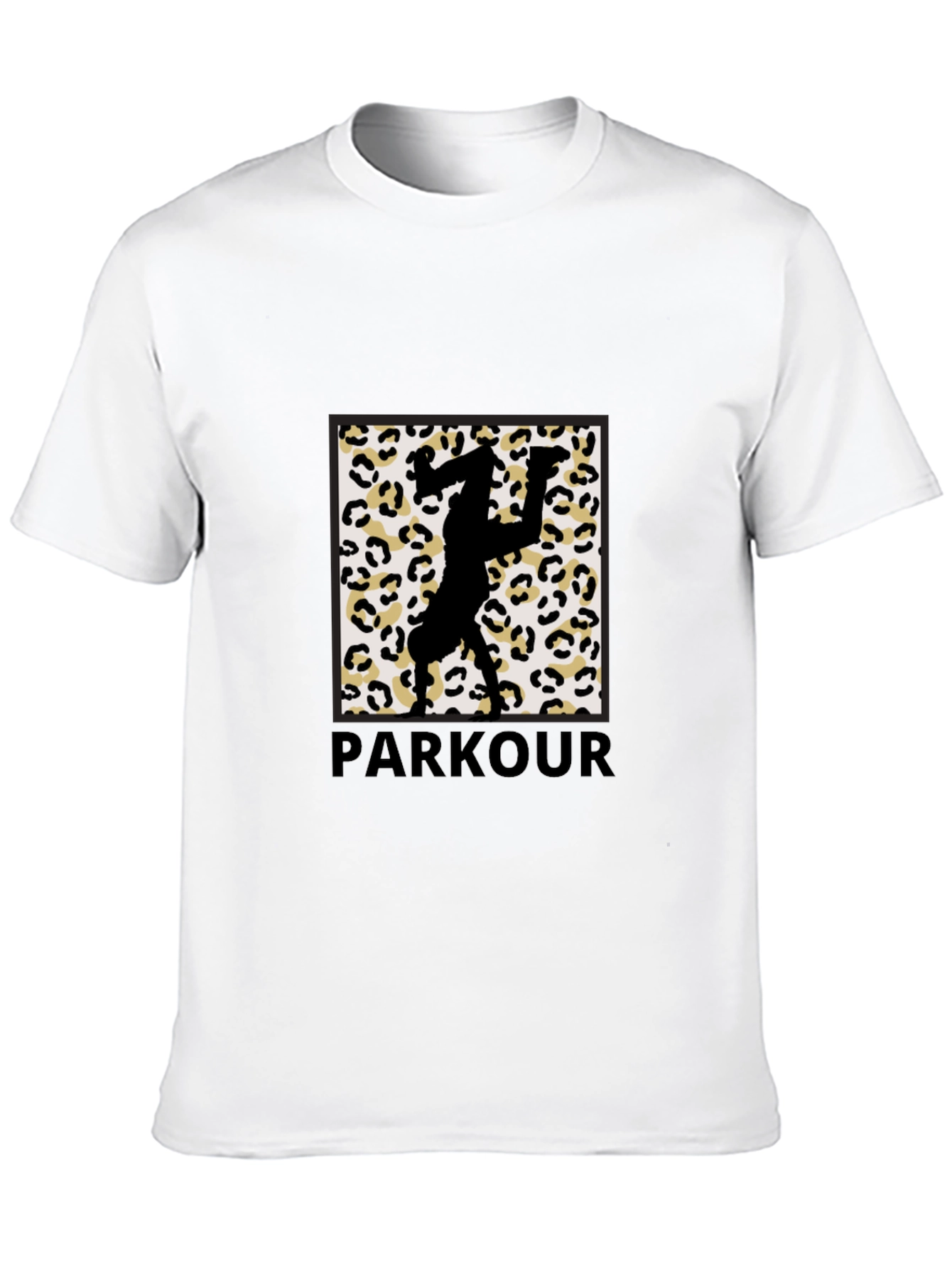 Parkour Leopard Print Graphic Tee - Black Cotton Blend