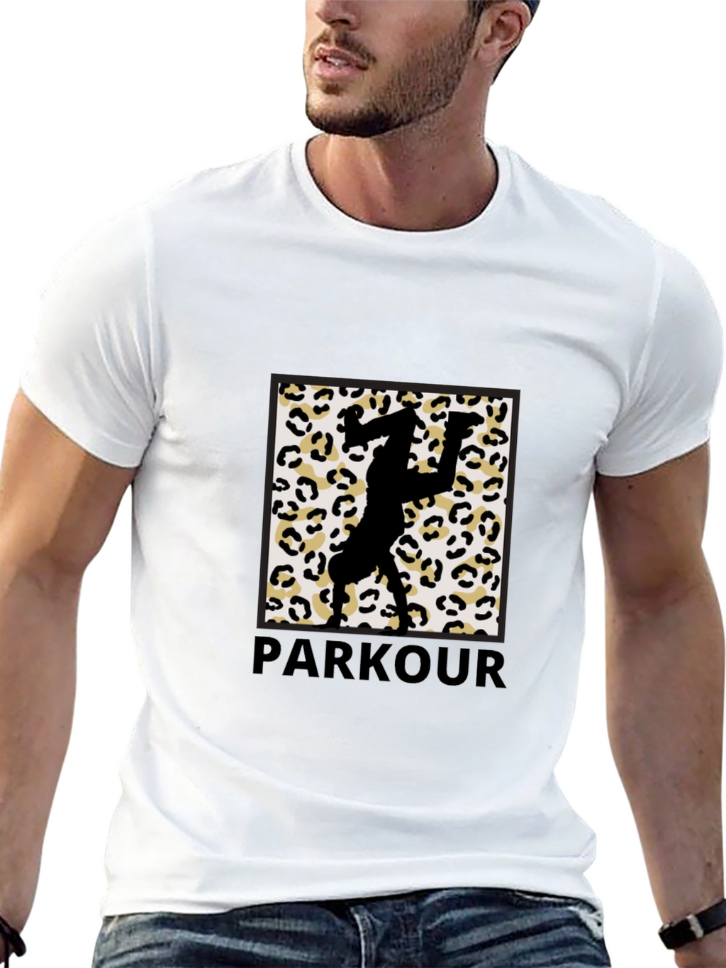 Parkour Leopard Print Graphic Tee - Black Cotton Blend