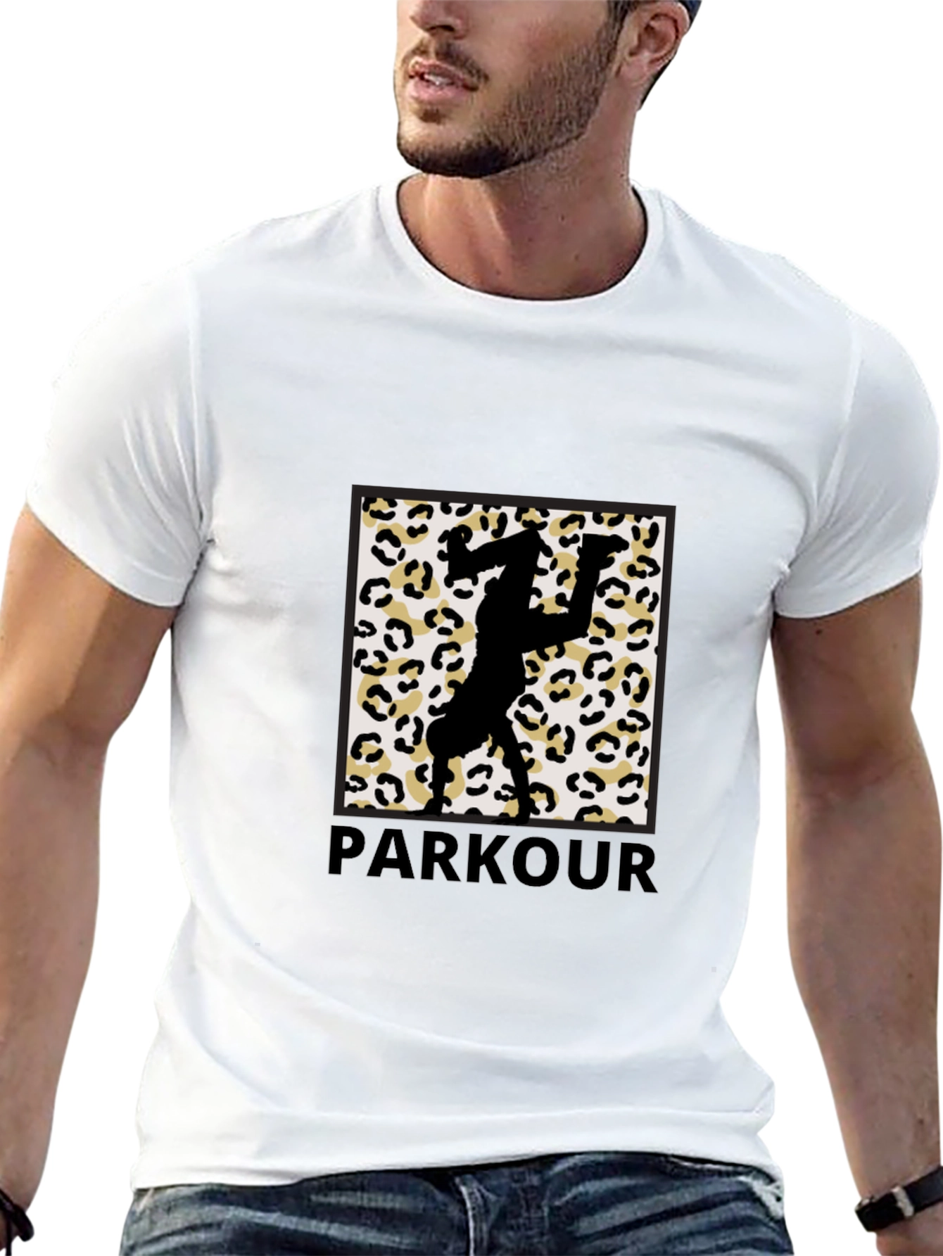 Parkour Leopard Print Graphic Tee - Black Cotton Blend