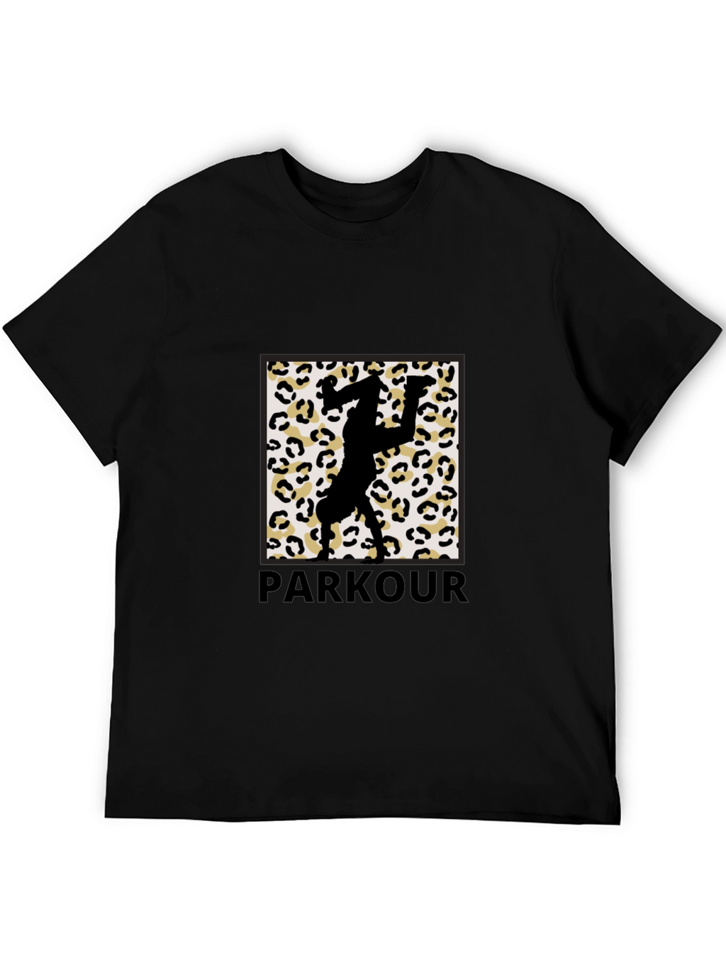 Parkour Leopard Print Graphic Tee - Black Cotton Blend