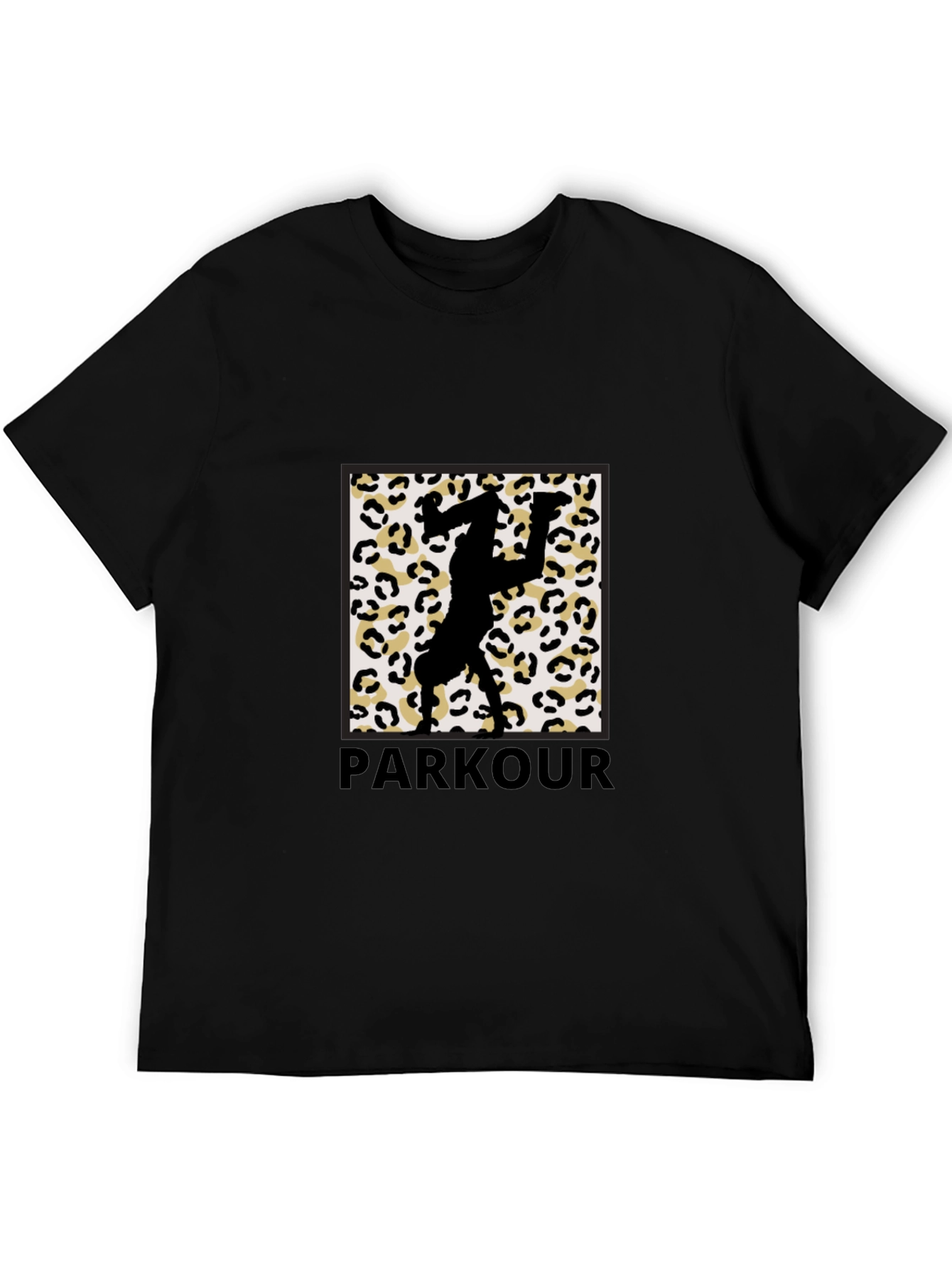 Parkour Leopard Print Graphic Tee - Black Cotton Blend