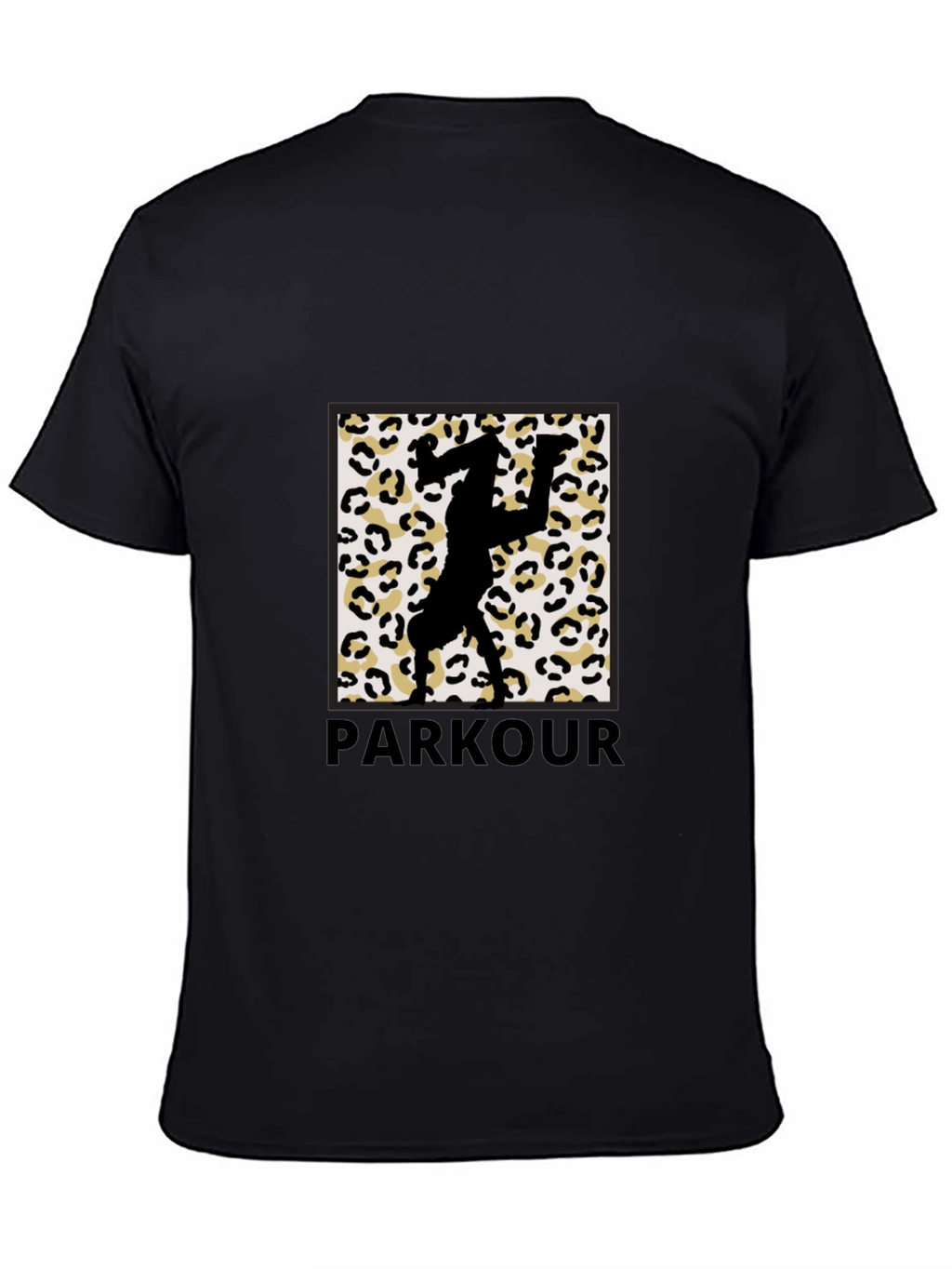 Parkour Leopard Print Graphic Tee - Black Cotton Blend