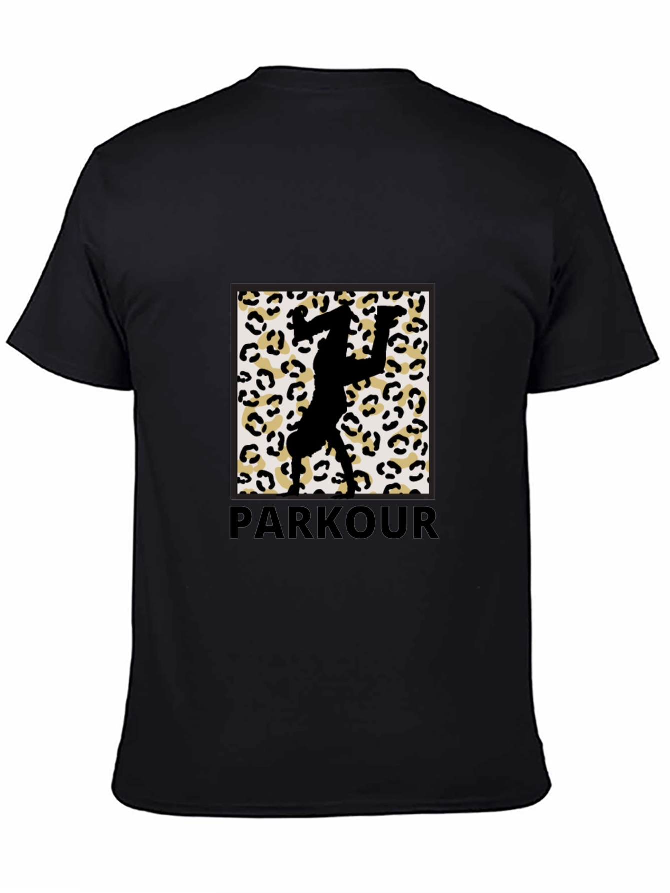 Parkour Leopard Print Graphic Tee - Black Cotton Blend