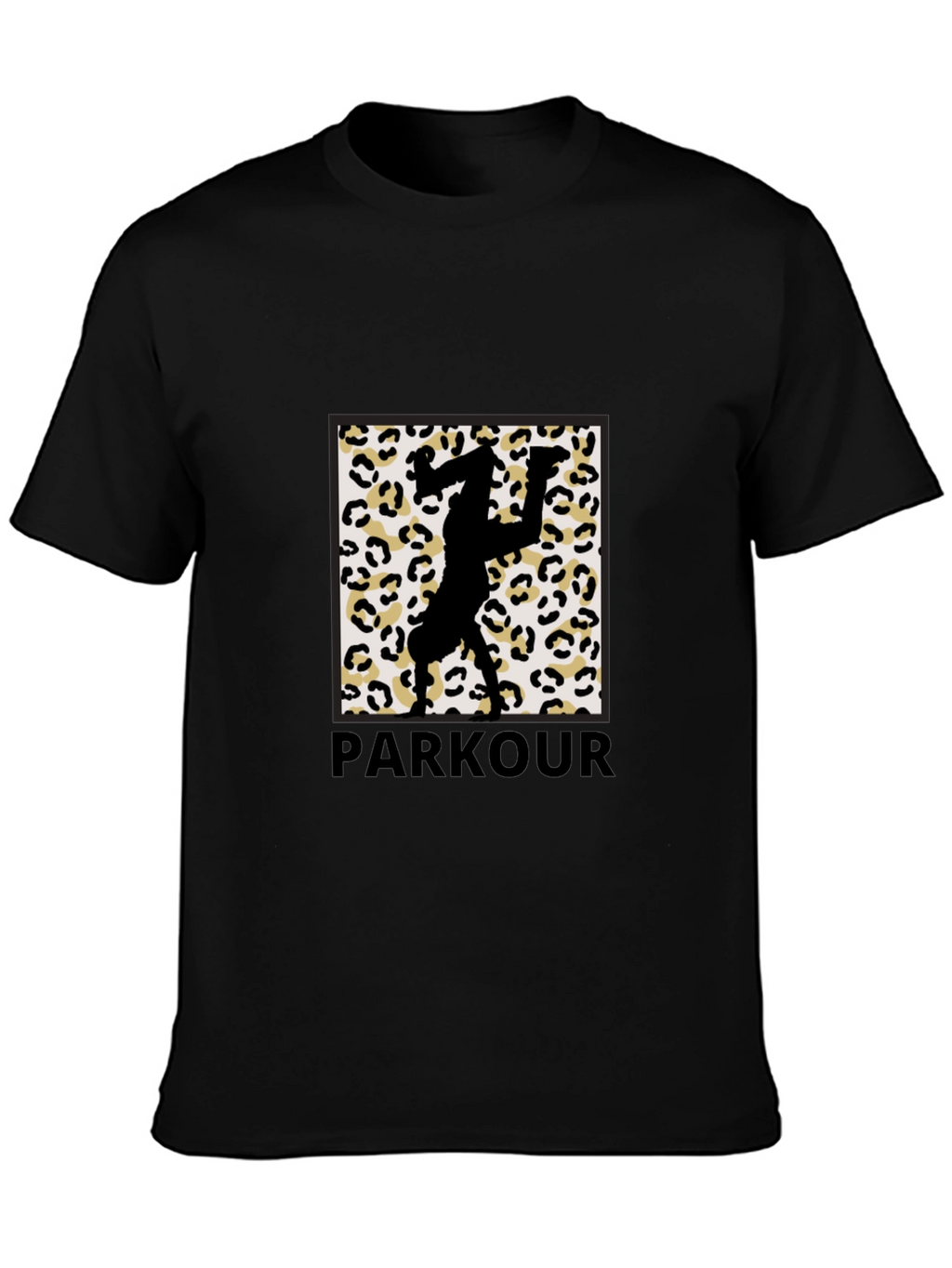 Parkour Leopard Print Graphic Tee - Black Cotton Blend