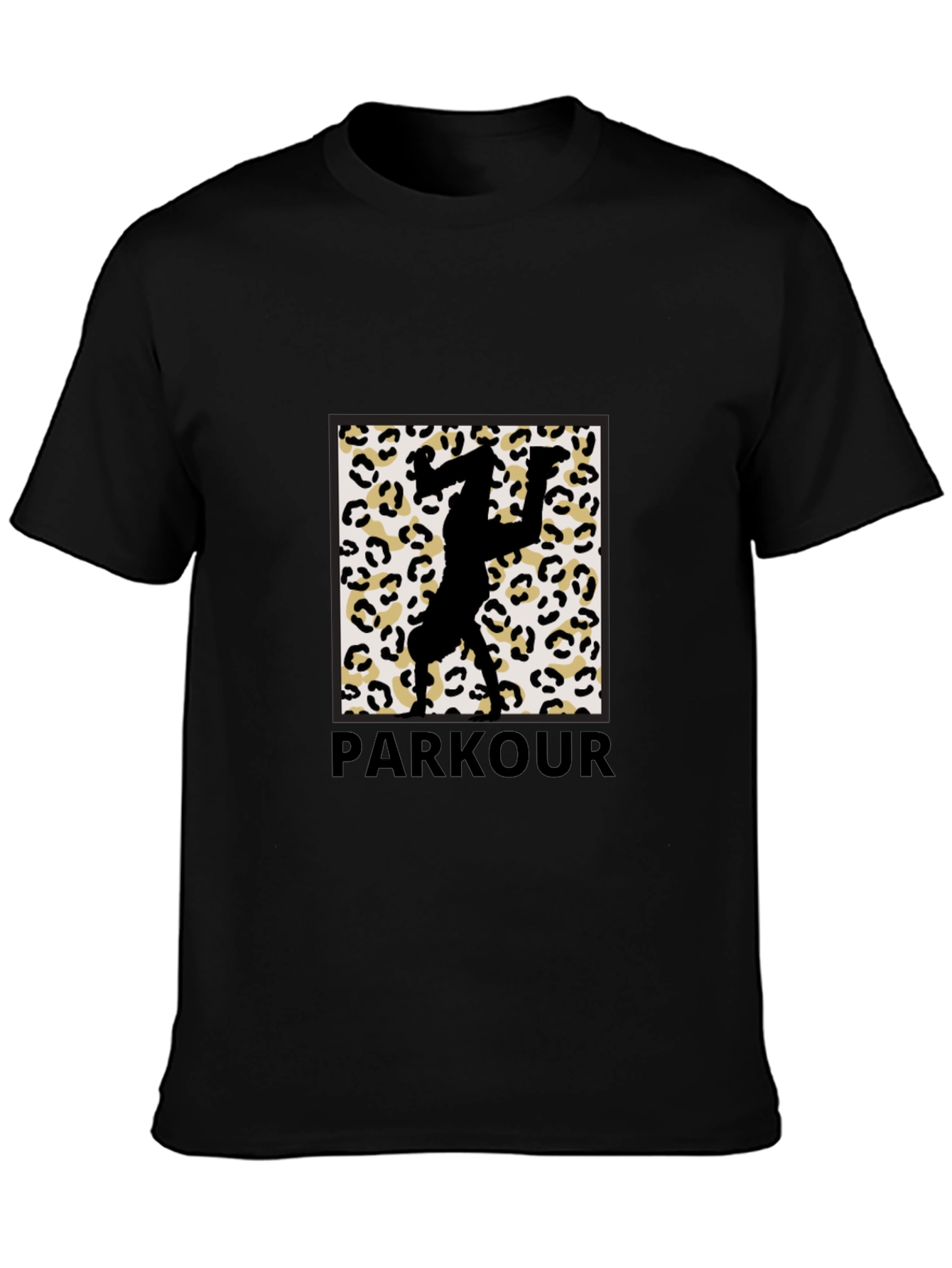 Parkour Leopard Print Graphic Tee - Black Cotton Blend