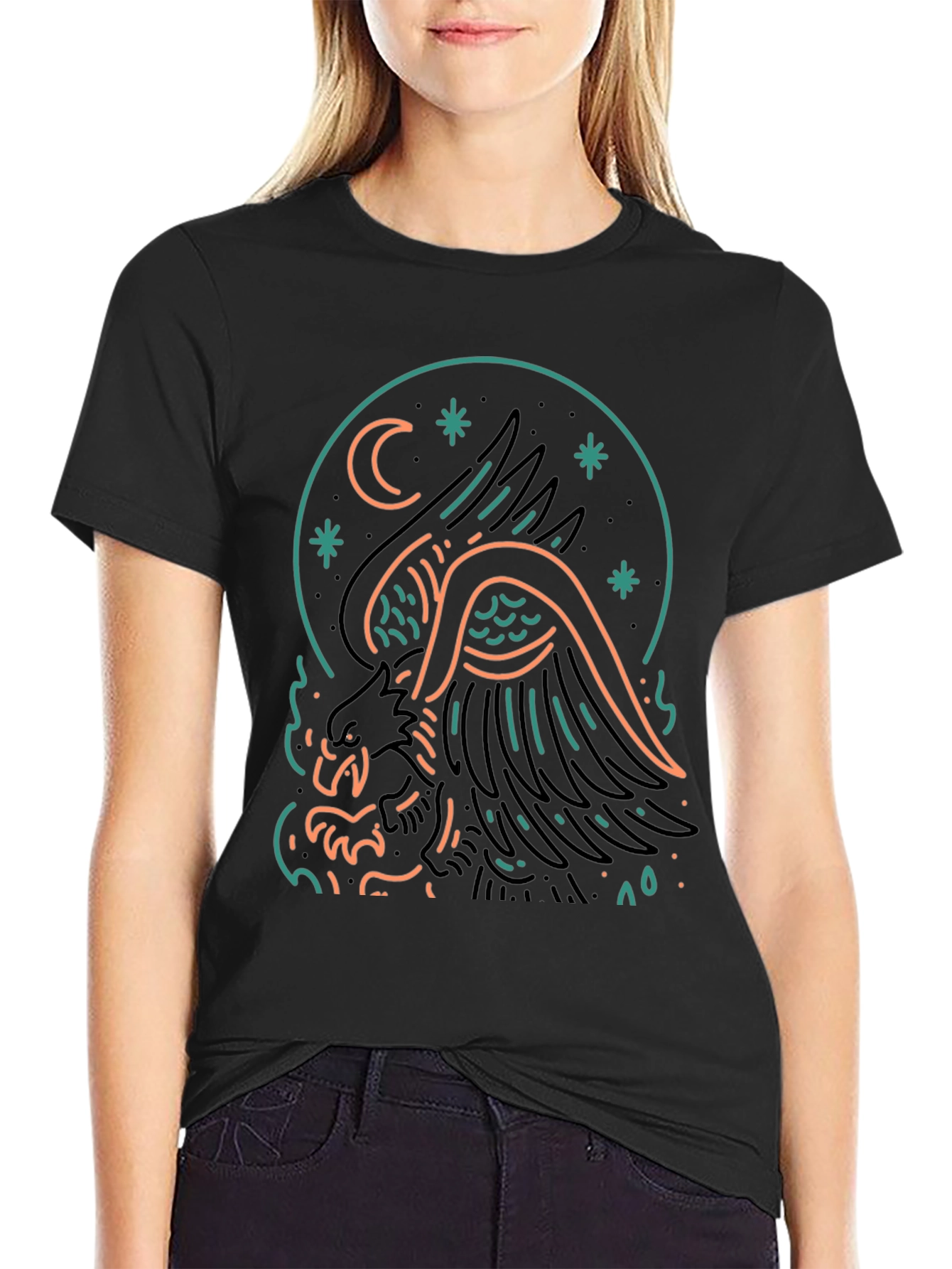 Mystic Griffin Graphic Tee - Black Cotton T-Shirt