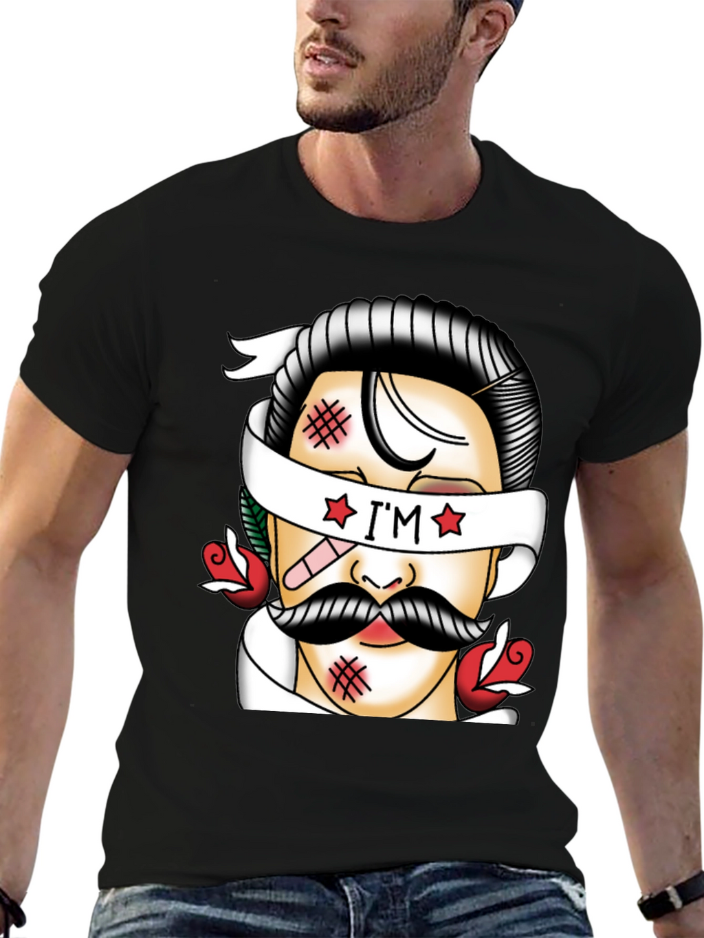 Retro Tattoo Style Graphic T-Shirt - Black