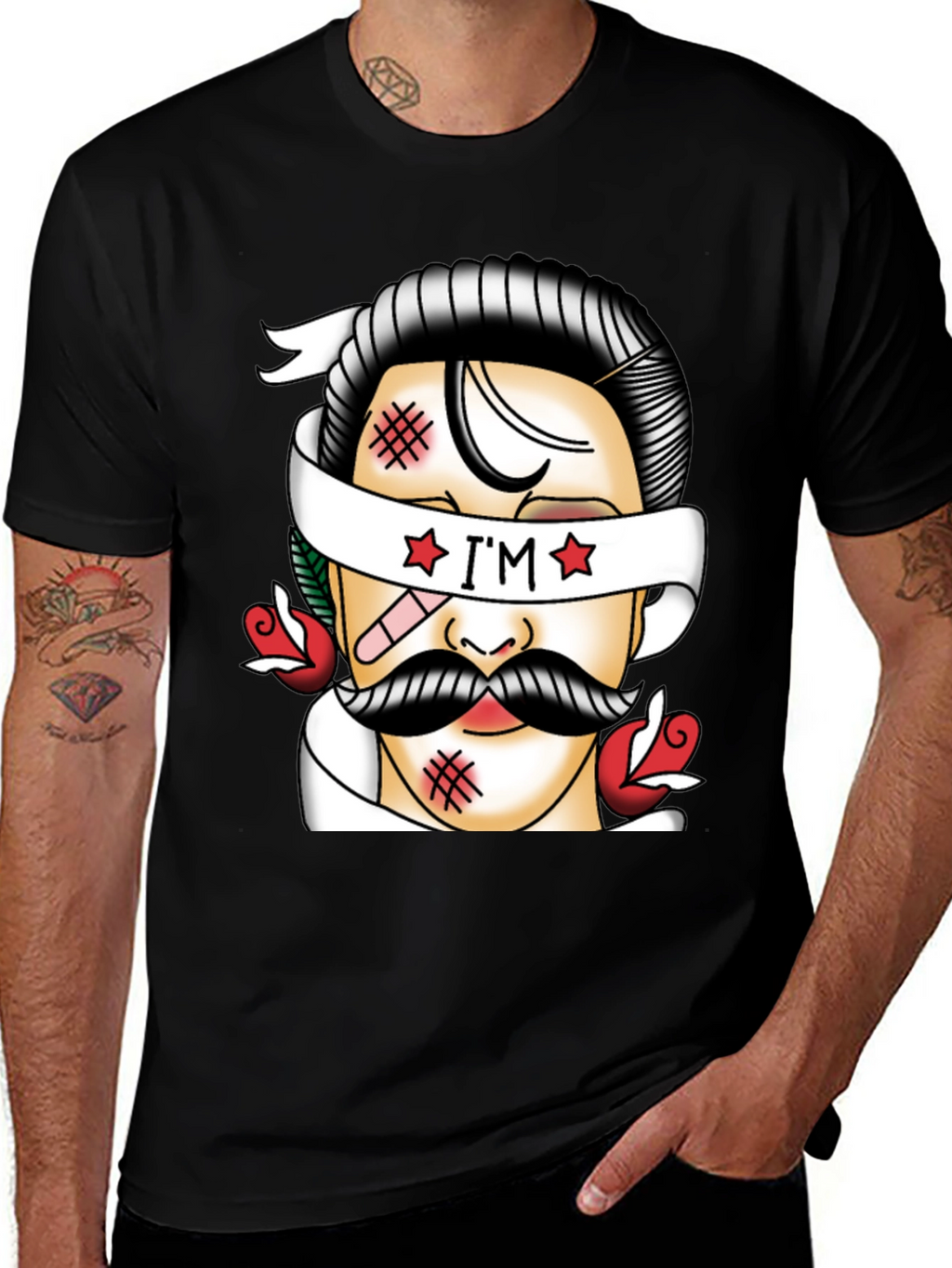 Retro Tattoo Style Graphic T-Shirt - Black
