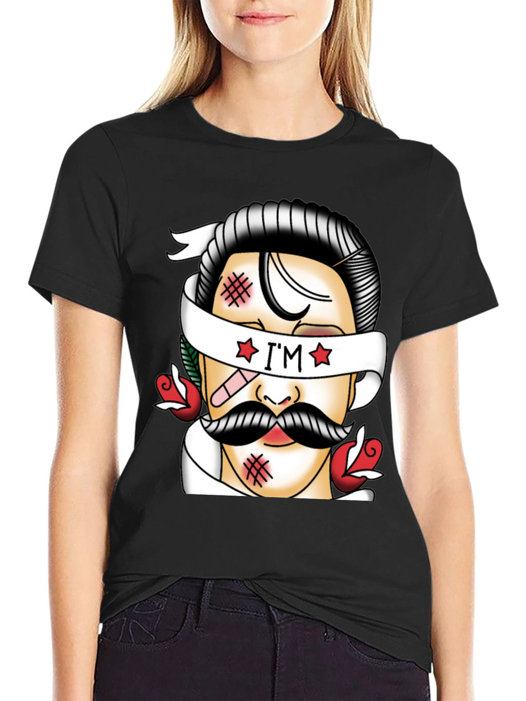 Retro Tattoo Style Graphic T-Shirt - Black